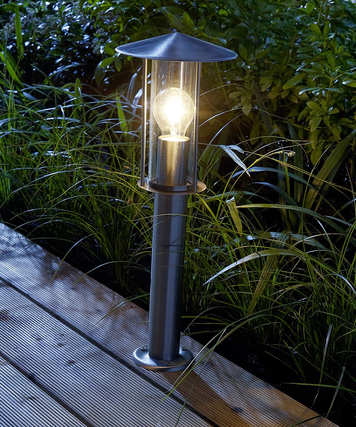 GoodHome Chignik Lantern Matt Stainless steel Mains-powered Outdoor Post light (H)500mm
