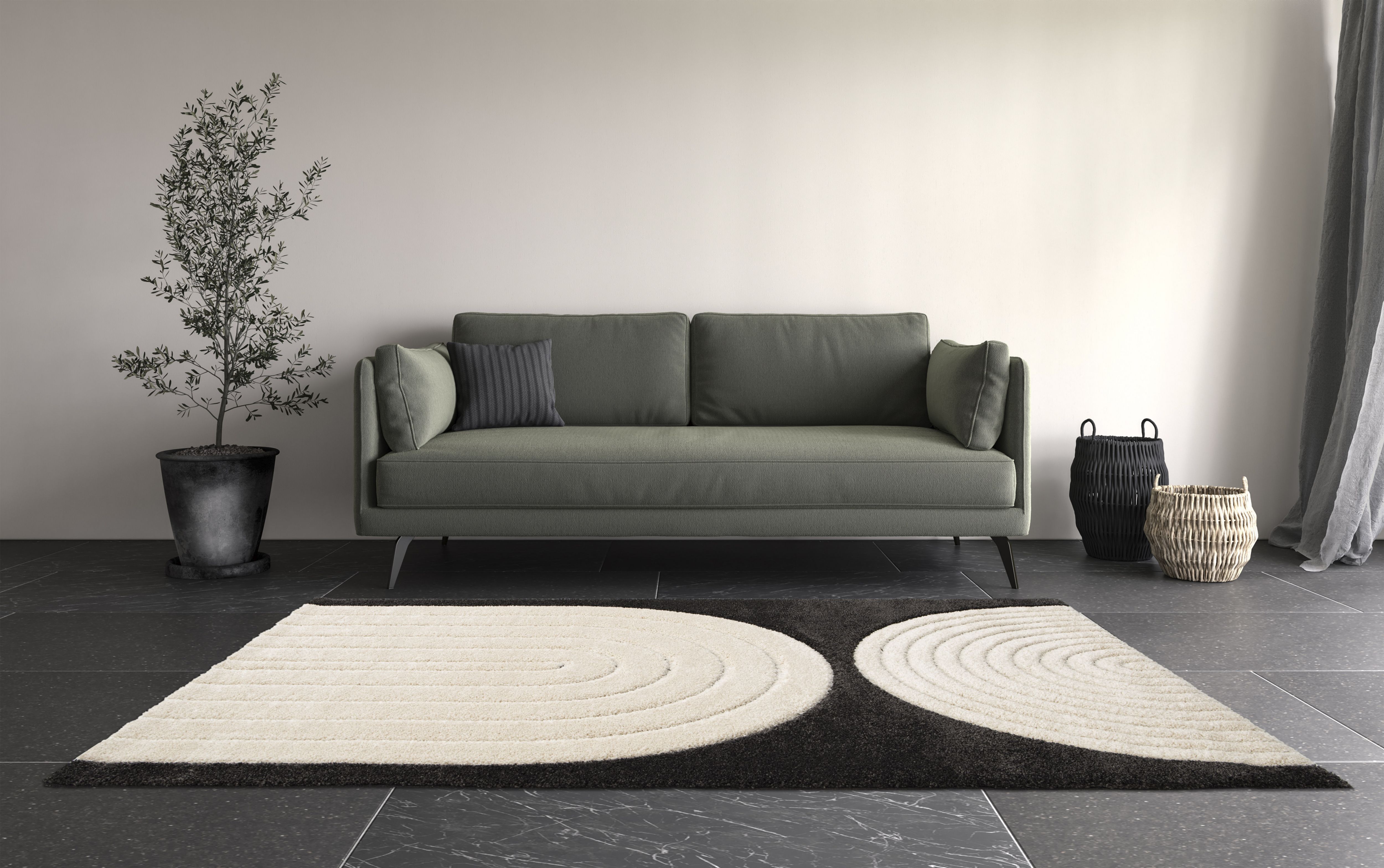 GoodHome Chios Black Large Rug, (L)230cm x (W)160cm