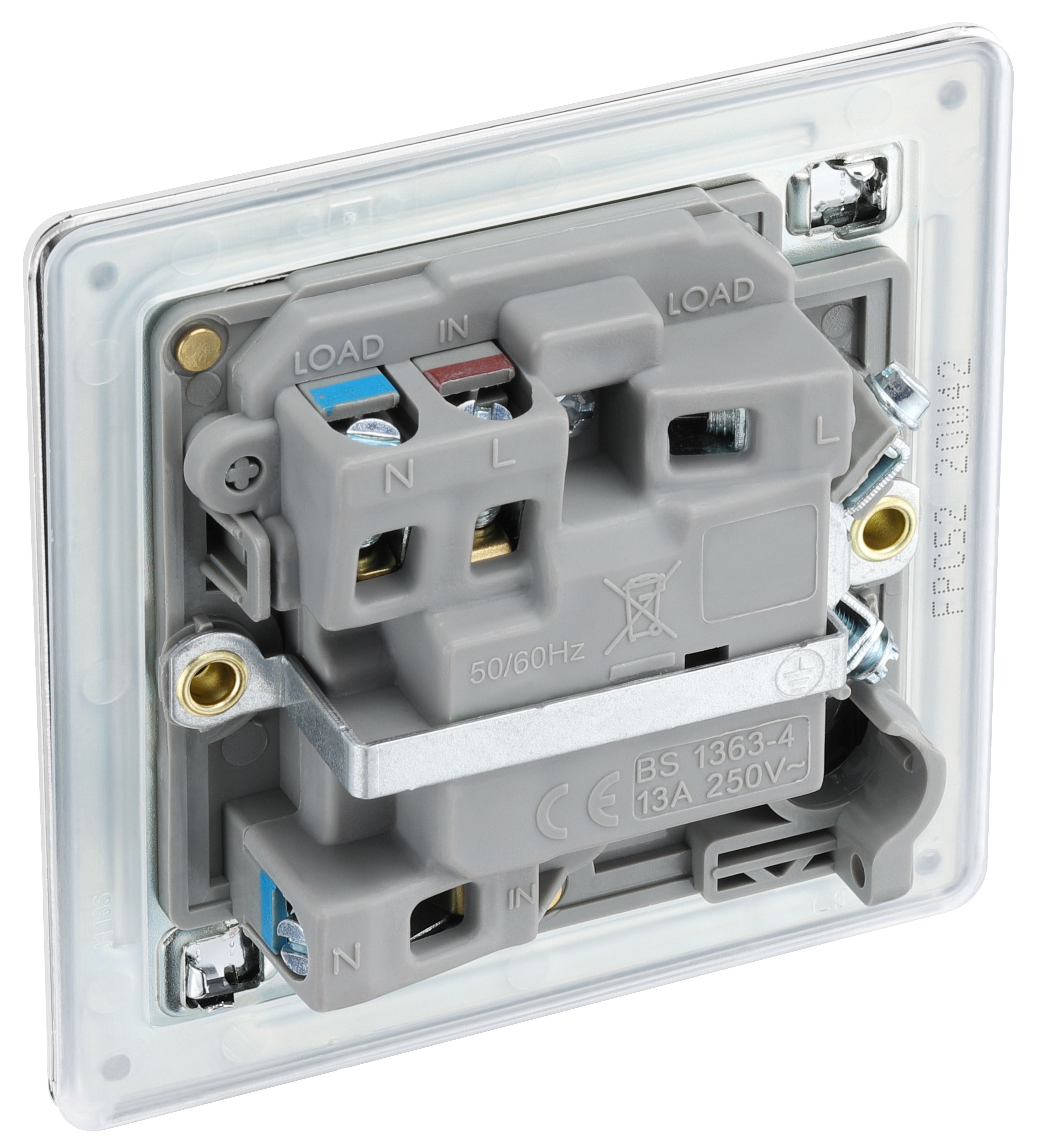 GoodHome Chrome 13A 2 way Flat profile Screwless Switched Neon indicator Fused connection unit