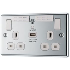 GoodHome Chrome 13A Switched Double WiFi extender socket with USB