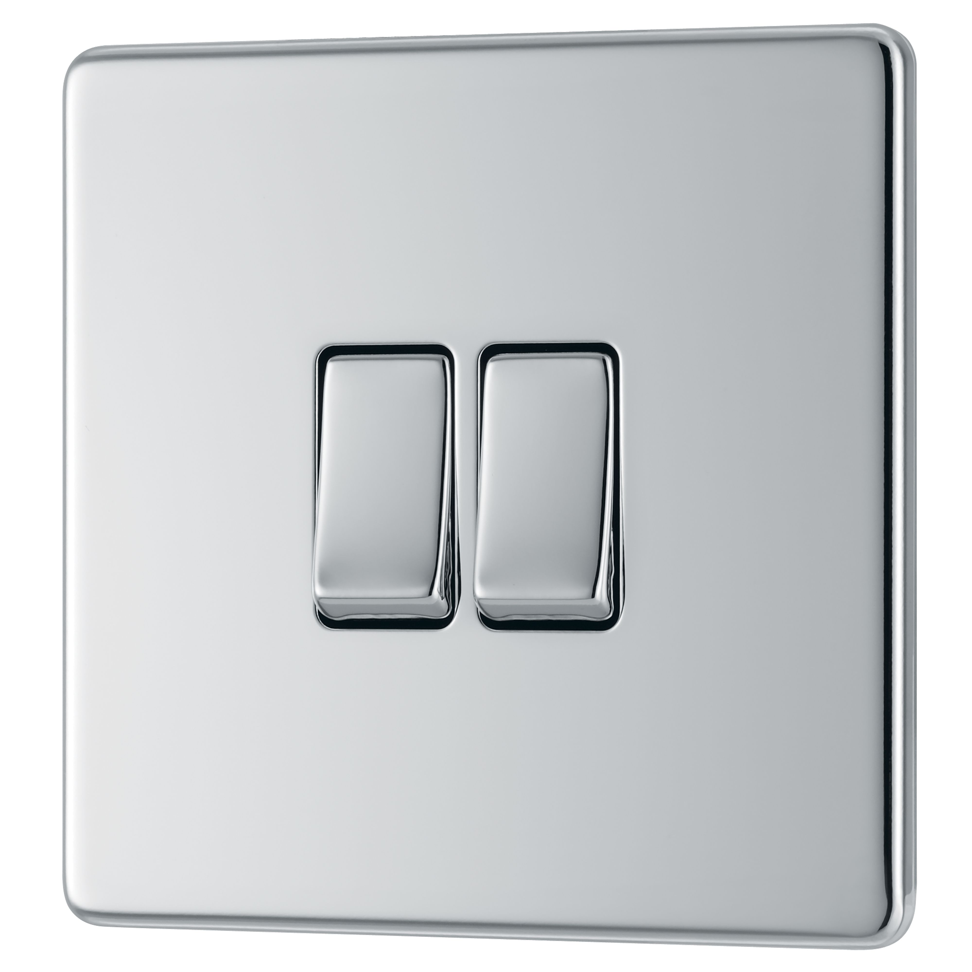 GoodHome Chrome 20A 2 way 2 gang Light Screwless Switch