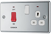 GoodHome Chrome Cooker switch & socket with neon & White inserts