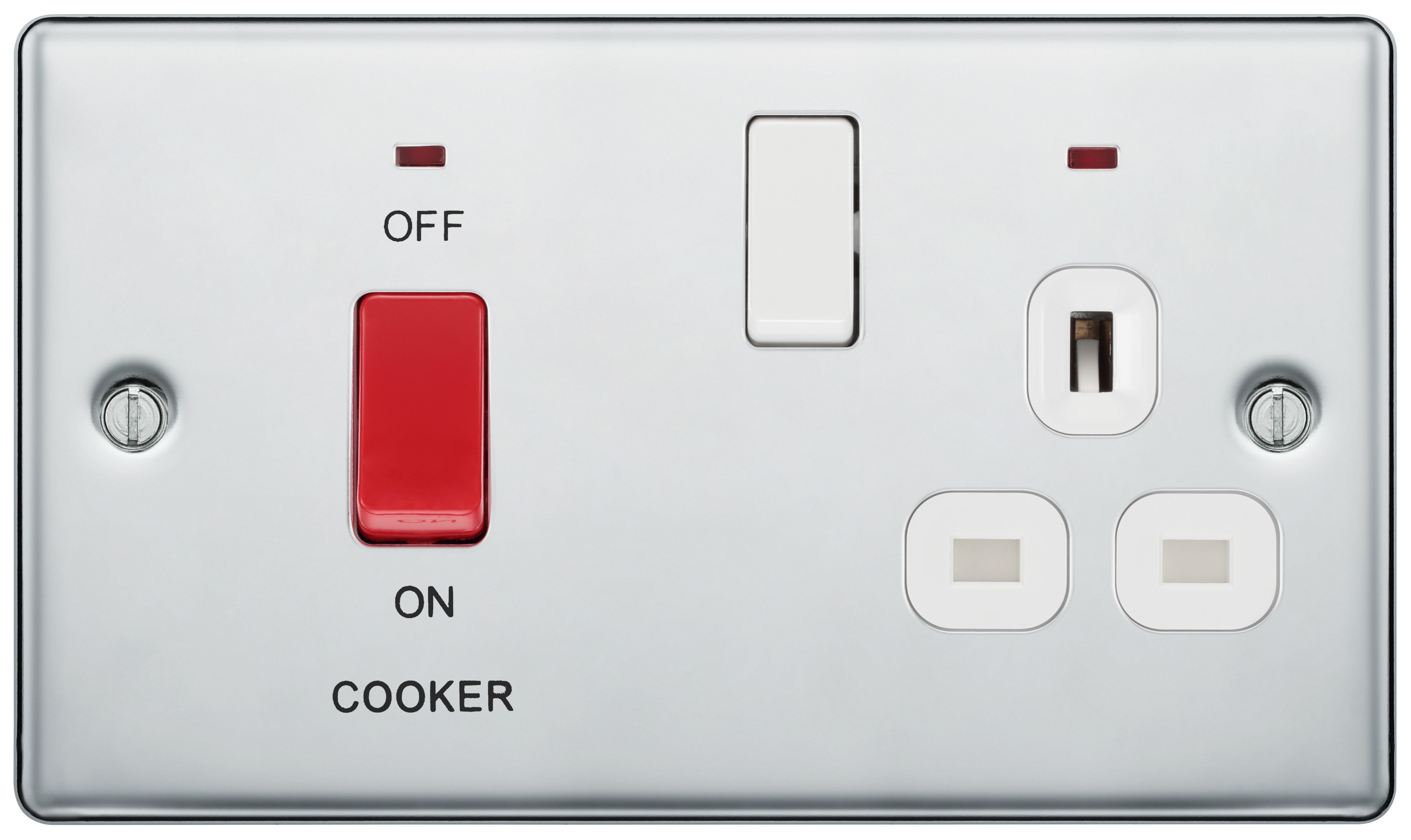 GoodHome Chrome Cooker switch & socket with neon & White inserts