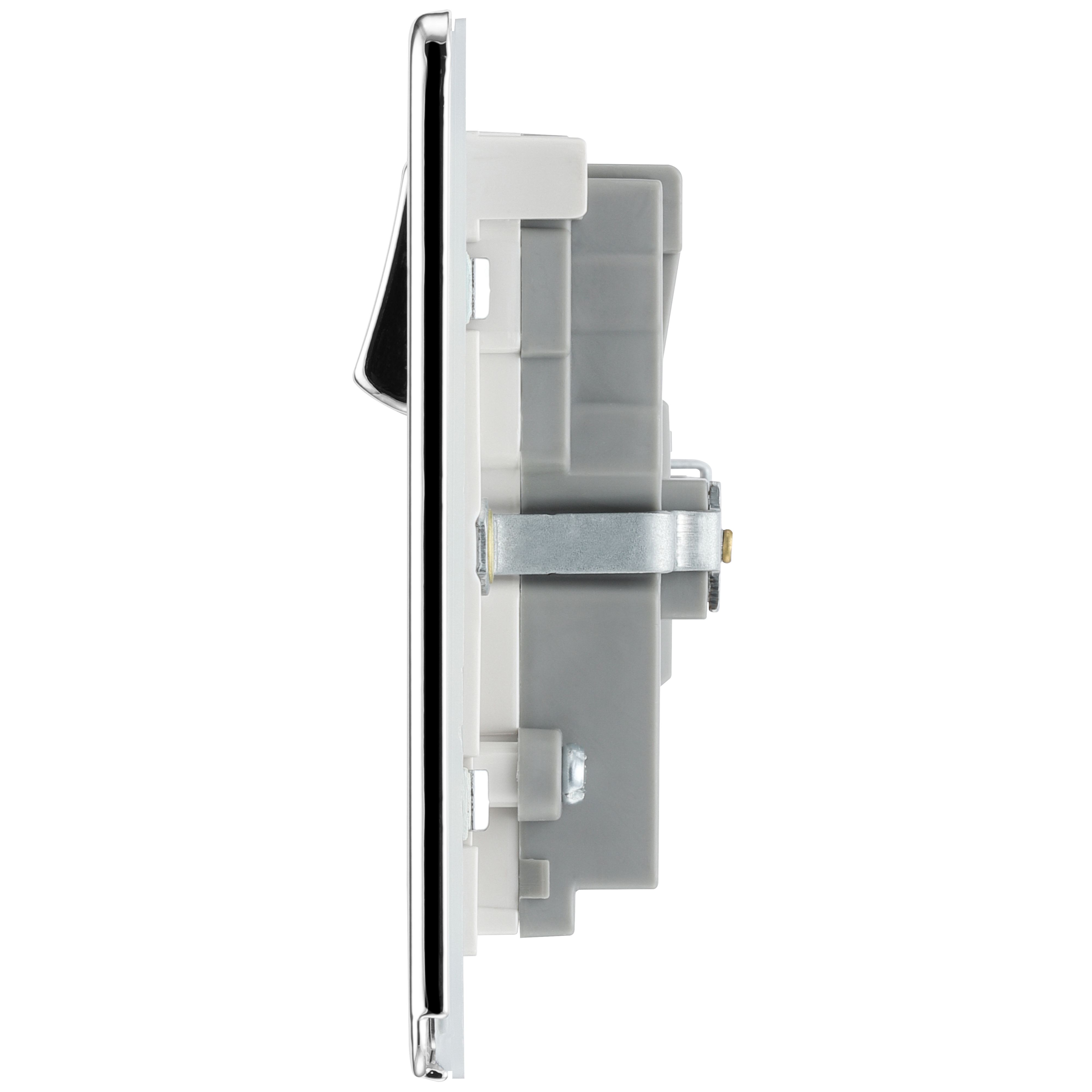 GoodHome Chrome Double 13A Flat Switched Screwless Socket with USB, x2 & White inserts