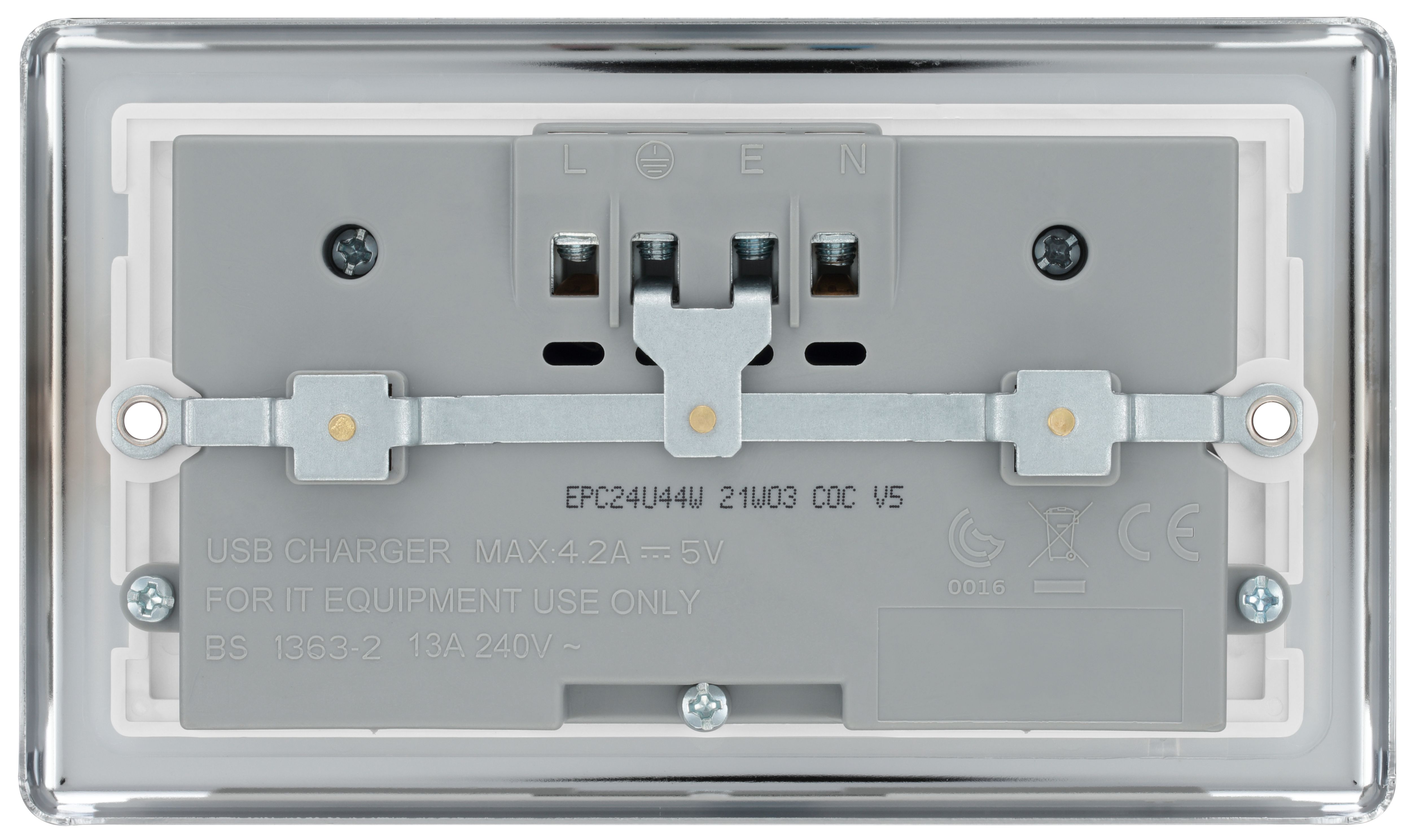 GoodHome Chrome Double 13A Raised rounded Unswitched Screwed Socket with USB, x4 & White inserts
