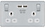 GoodHome Chrome Double 13A Screwless Switched Socket with USB x2 3.1A & White inserts