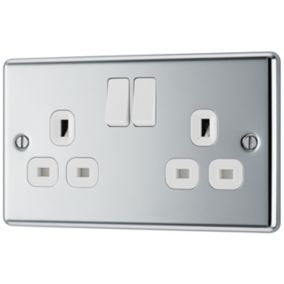 GoodHome Chrome Double 13A Socket & White inserts, Pack of 5
