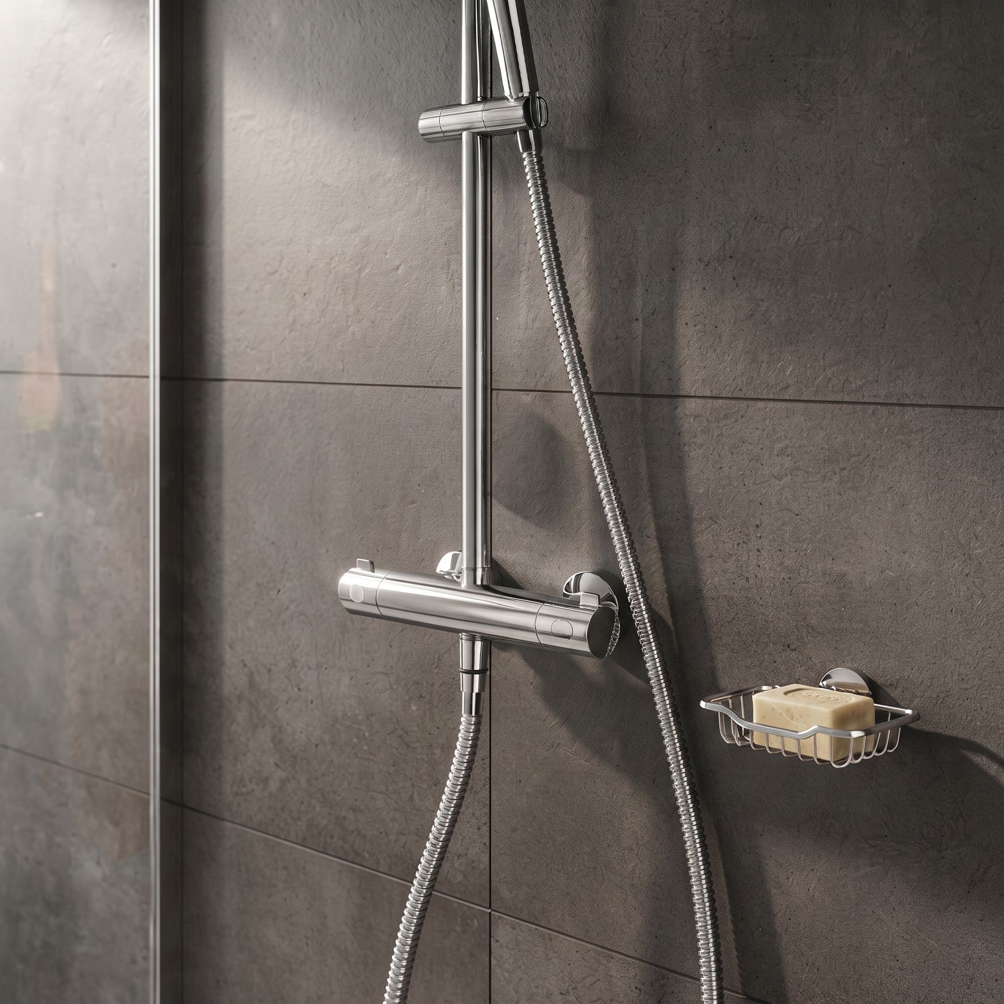 GoodHome Chrome effect Brass & PVC Shower hose, (L)1.75m