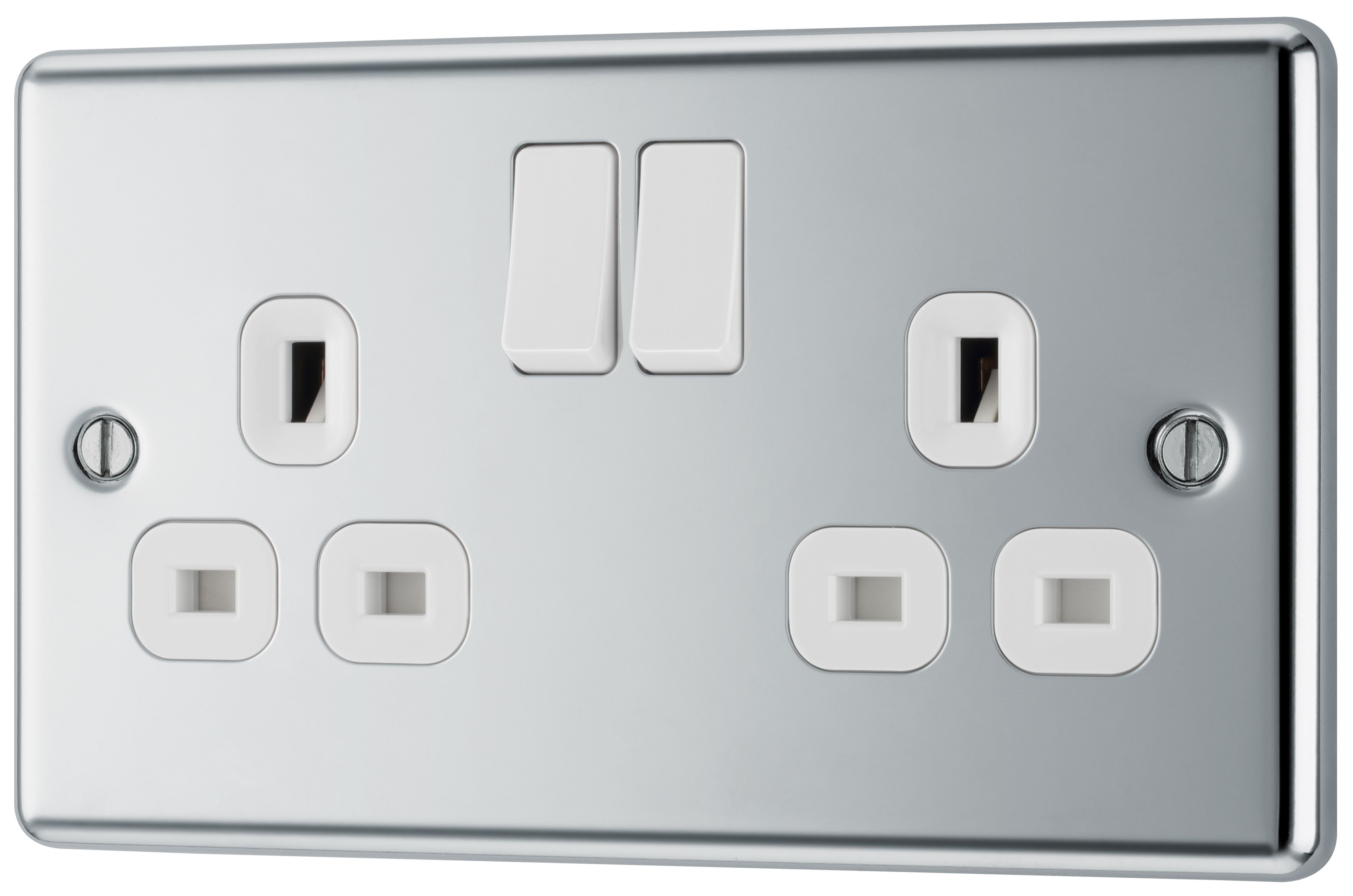 GoodHome Chrome effect Double 13A Gloss Silver Socket 1 pole