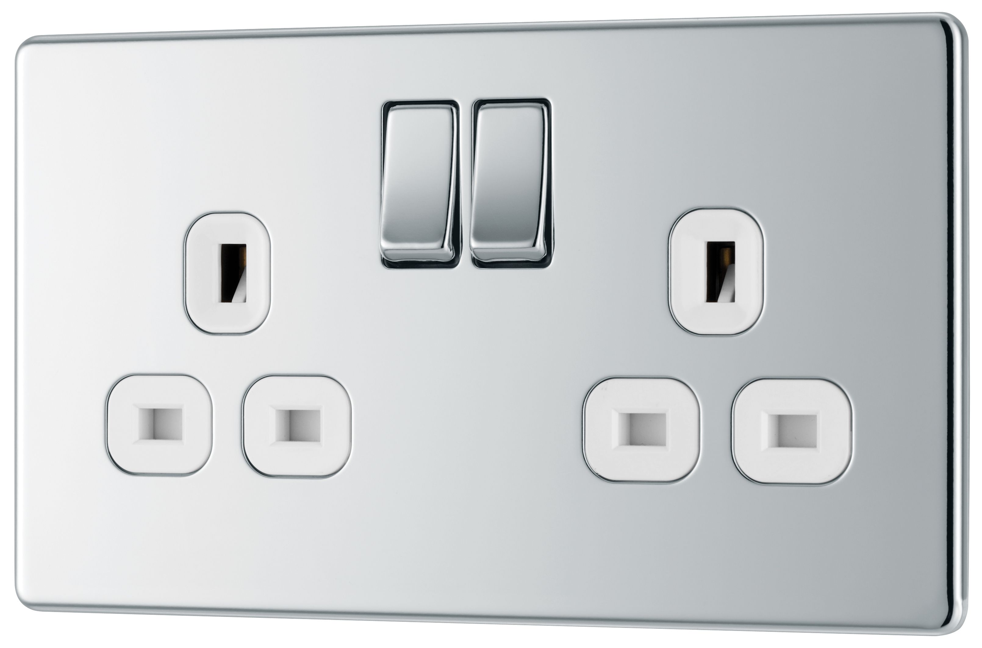 GoodHome Chrome effect Double 13A Gloss Silver Socket 2 poles