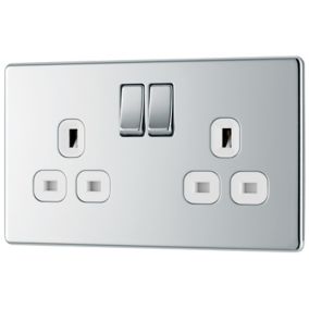 GoodHome Chrome effect Double 13A Gloss Silver Socket 2 poles