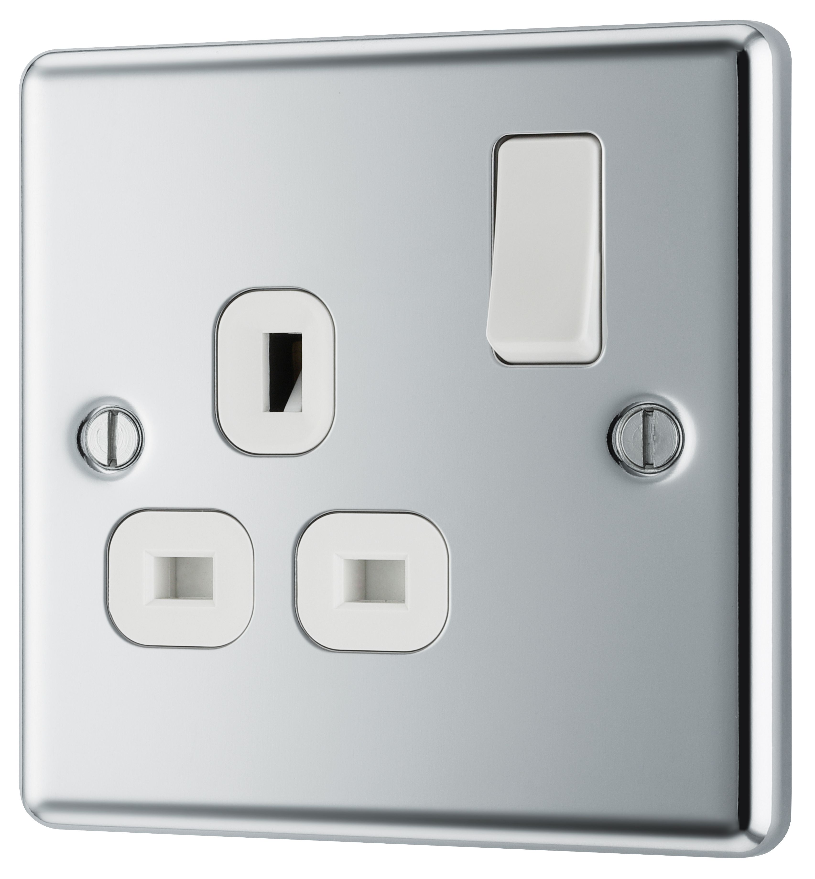 GoodHome Chrome effect Single 13A Gloss Silver Socket 1 pole