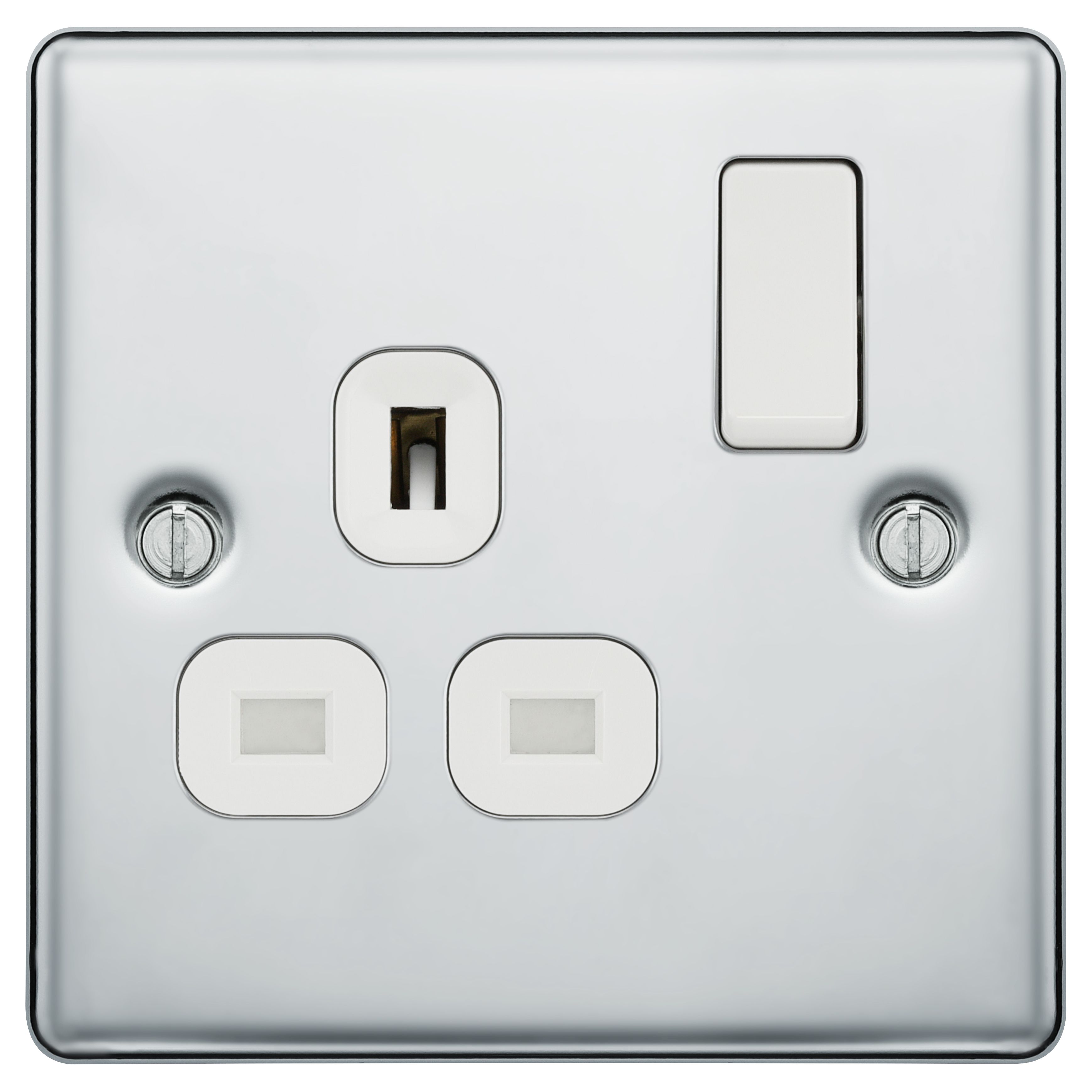 GoodHome Chrome effect Single 13A Gloss Silver Socket 1 pole