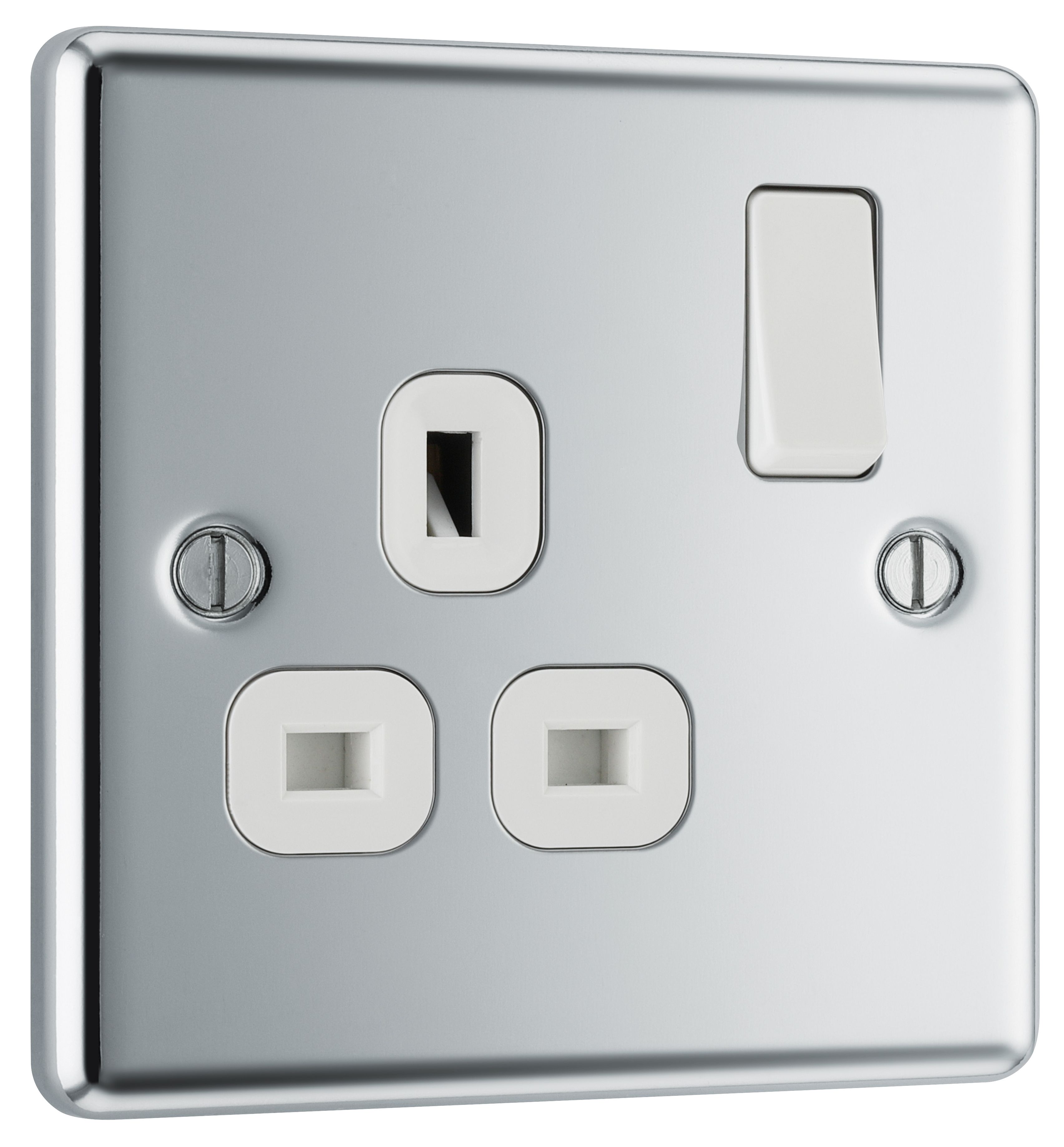 GoodHome Chrome effect Single 13A Gloss Silver Socket 1 pole