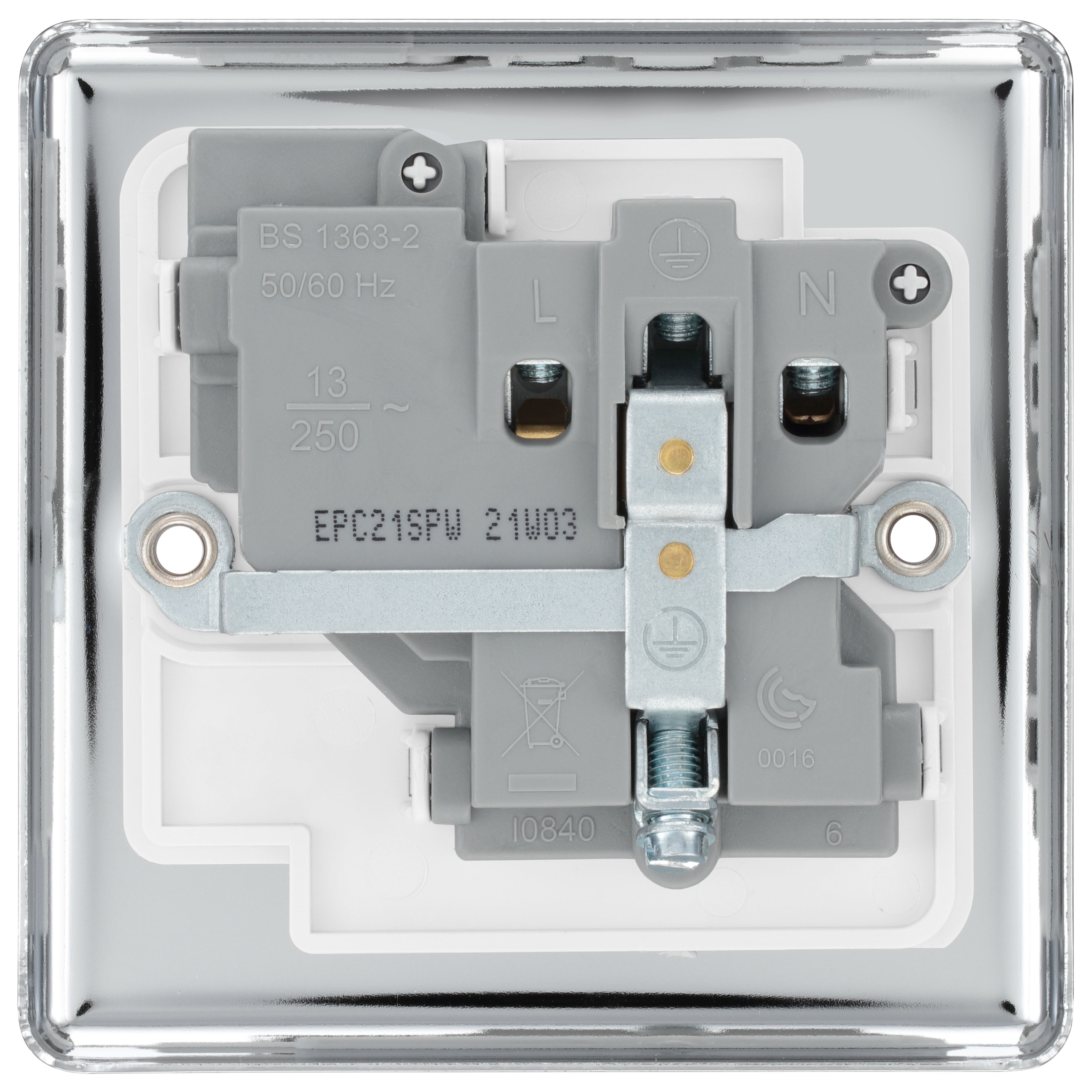 GoodHome Chrome effect Single 13A Gloss Silver Socket 1 pole