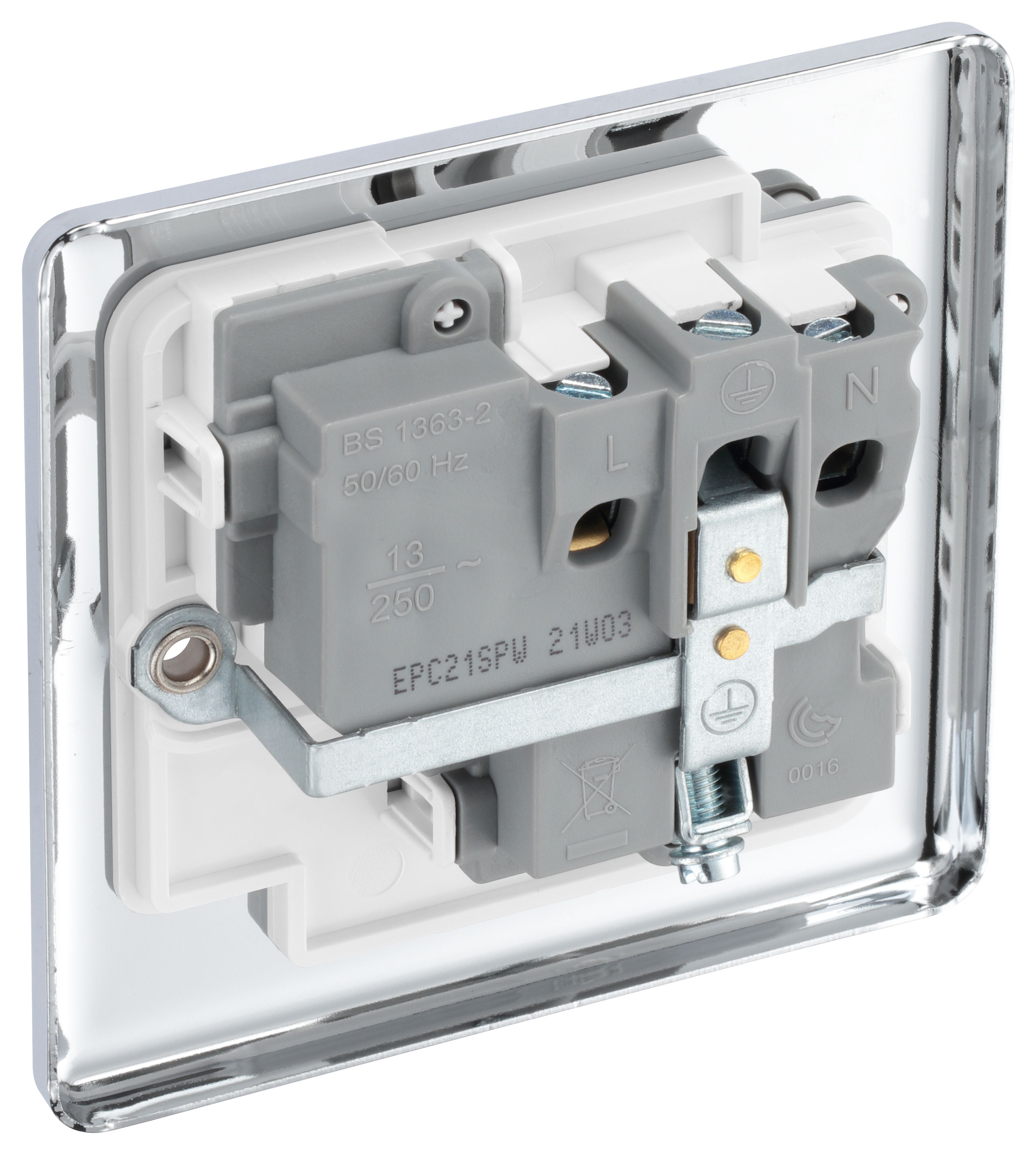 GoodHome Chrome effect Single 13A Gloss Silver Socket 1 pole