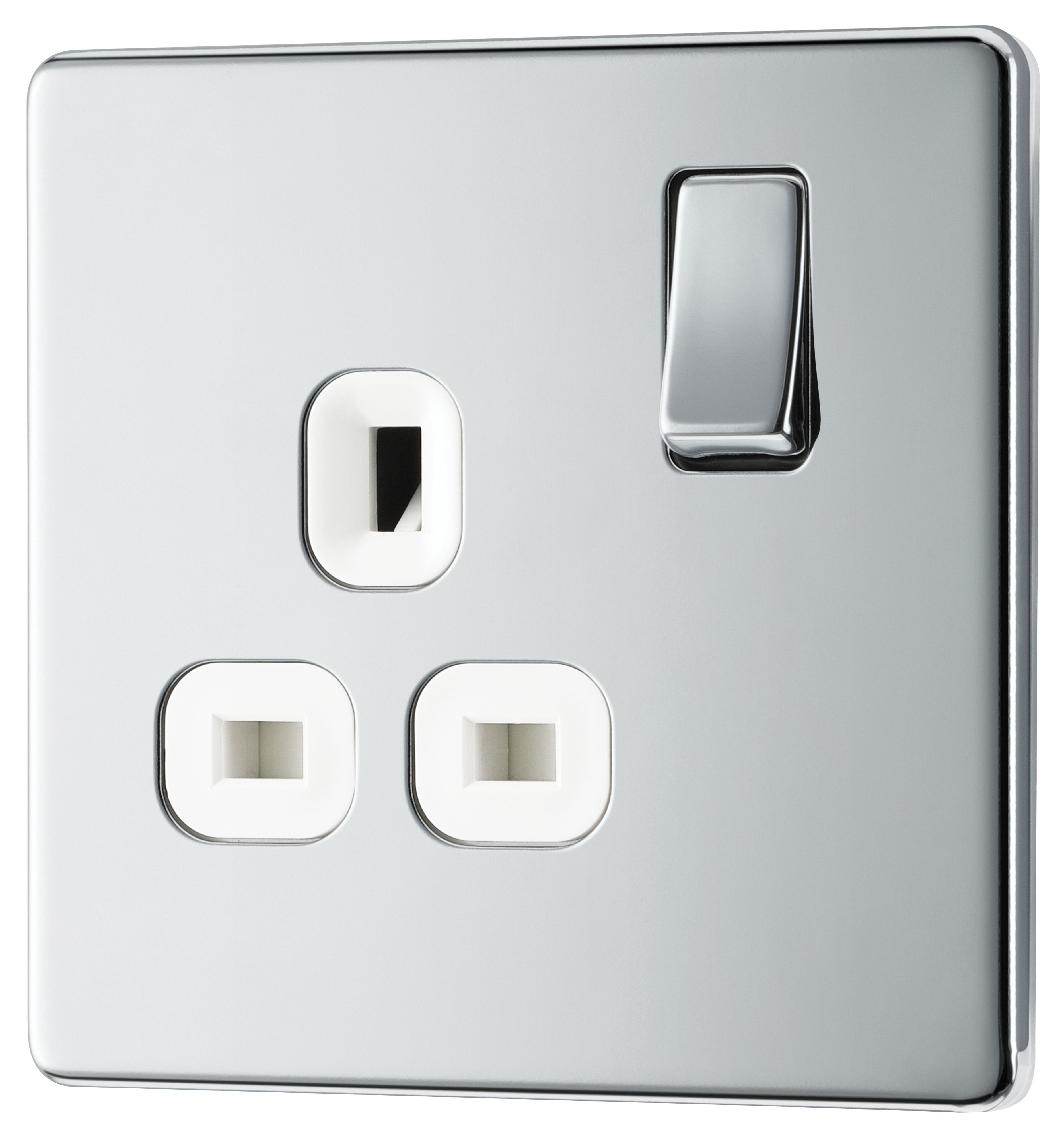 GoodHome Chrome effect Single 13A Gloss Silver Socket 2 poles