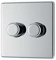 GoodHome Chrome profile Double 2 way 400W Screwless Dimmer switch