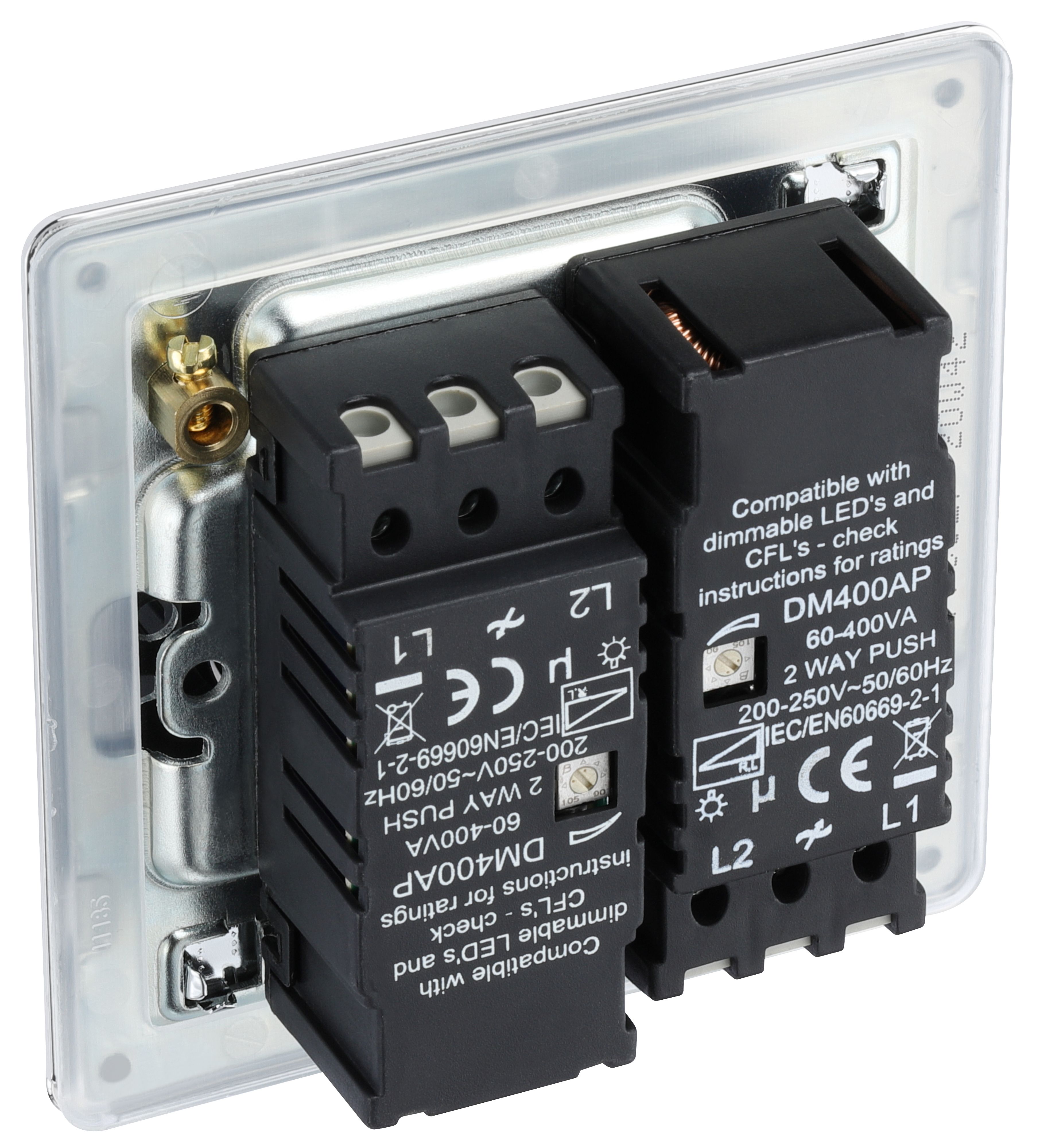 GoodHome Chrome profile Double 2 way 400W Screwless Dimmer switch