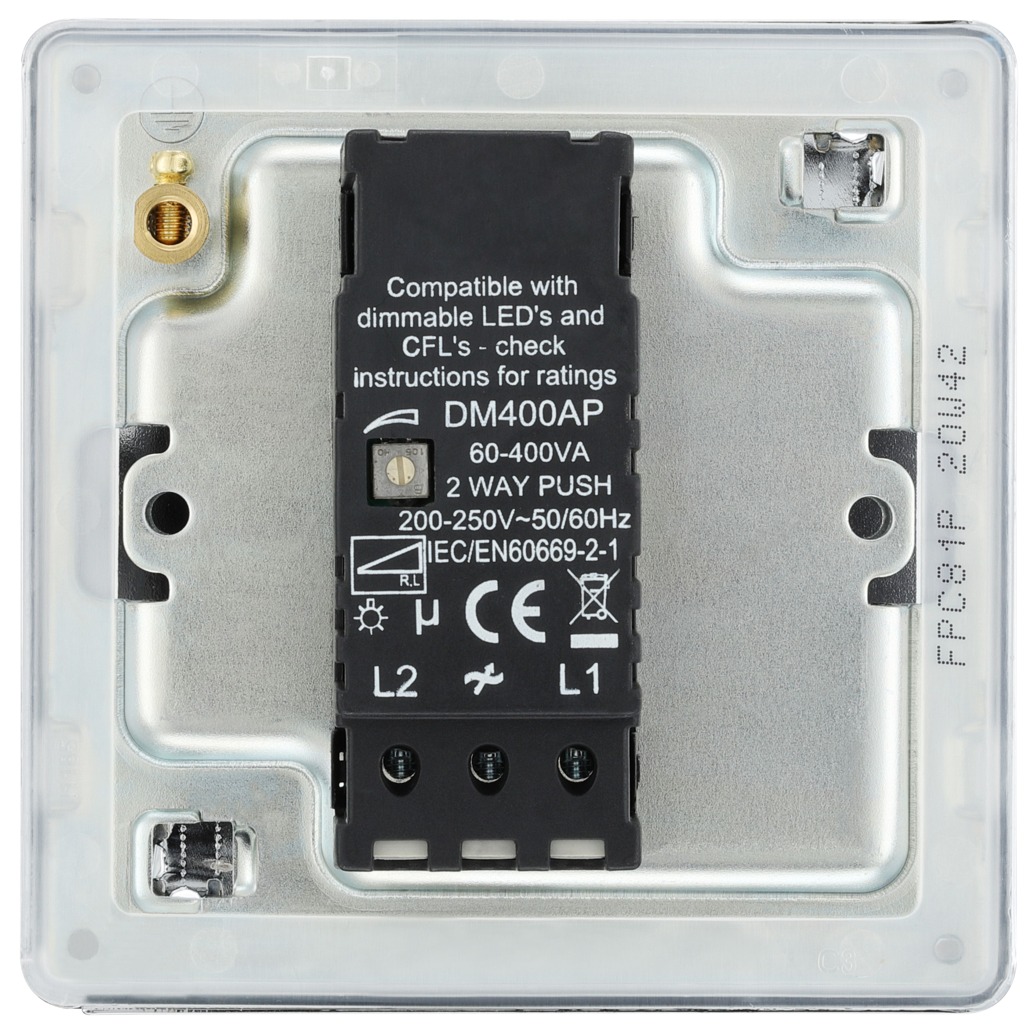 GoodHome Chrome profile Single 2 way 400W Screwless Dimmer switch