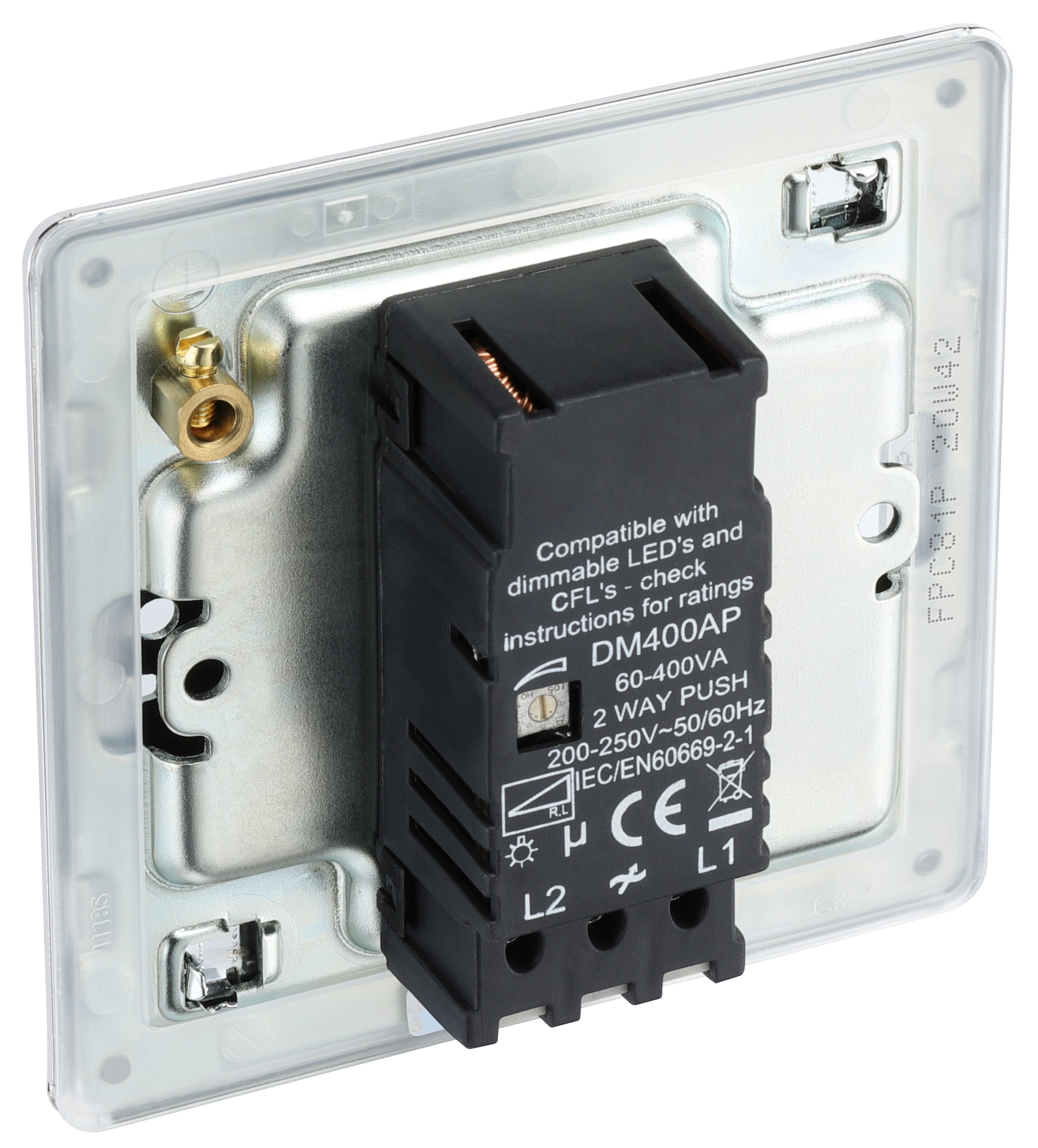 GoodHome Chrome profile Single 2 way 400W Screwless Dimmer switch