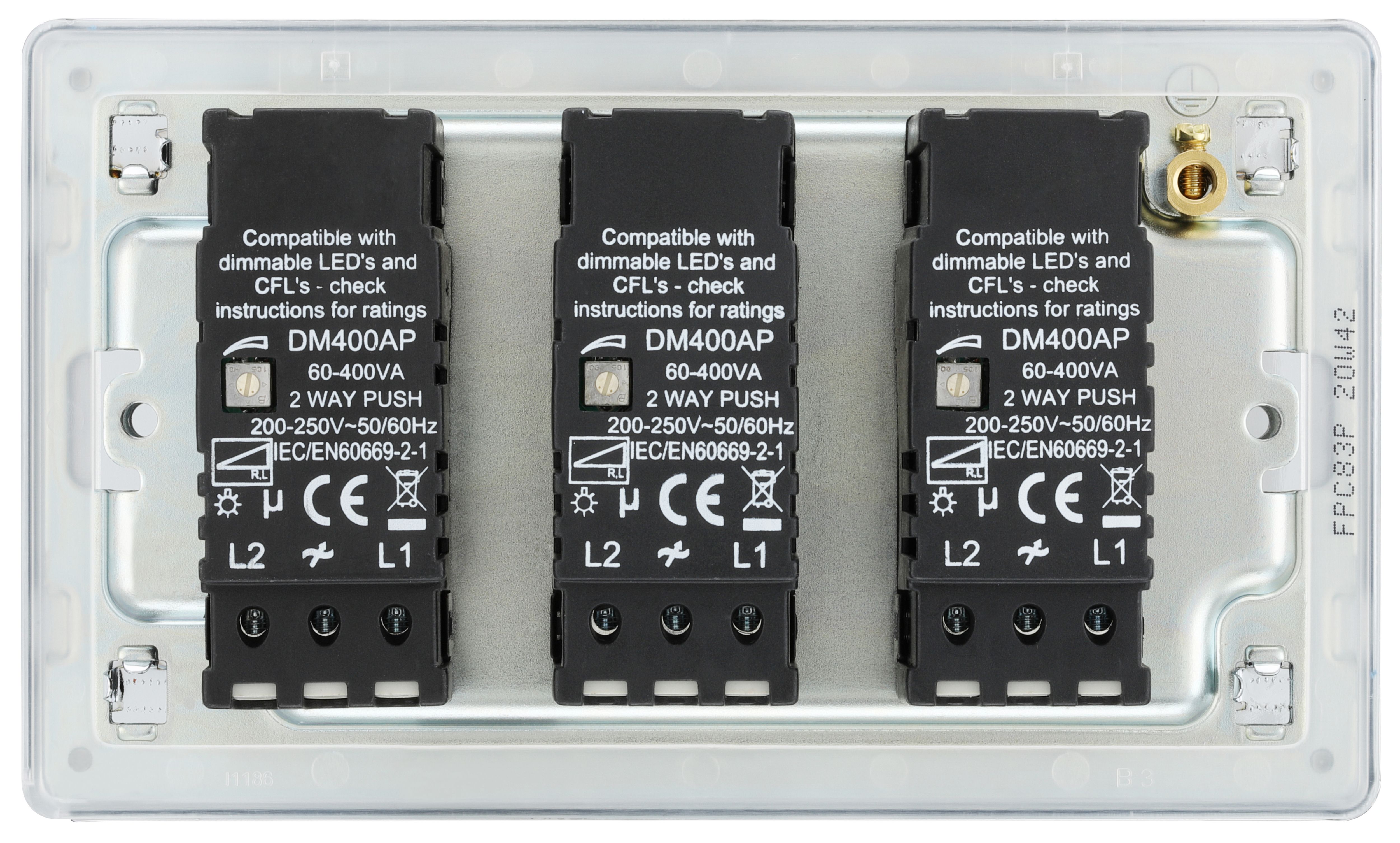 GoodHome Chrome profile Triple 2 way 400W Screwless Dimmer switch