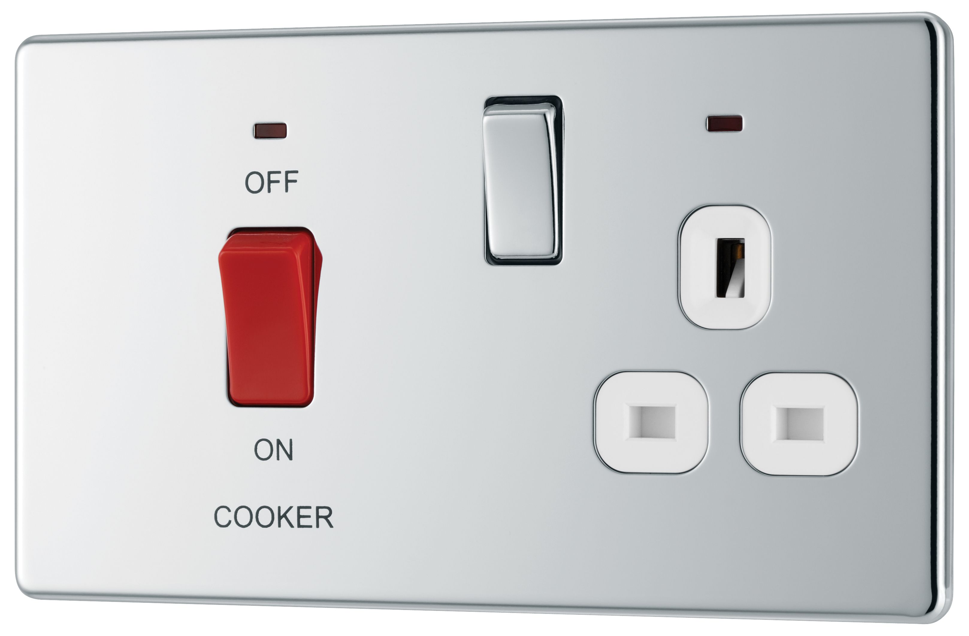 GoodHome Chrome Screwless Cooker switch & socket with neon & White inserts