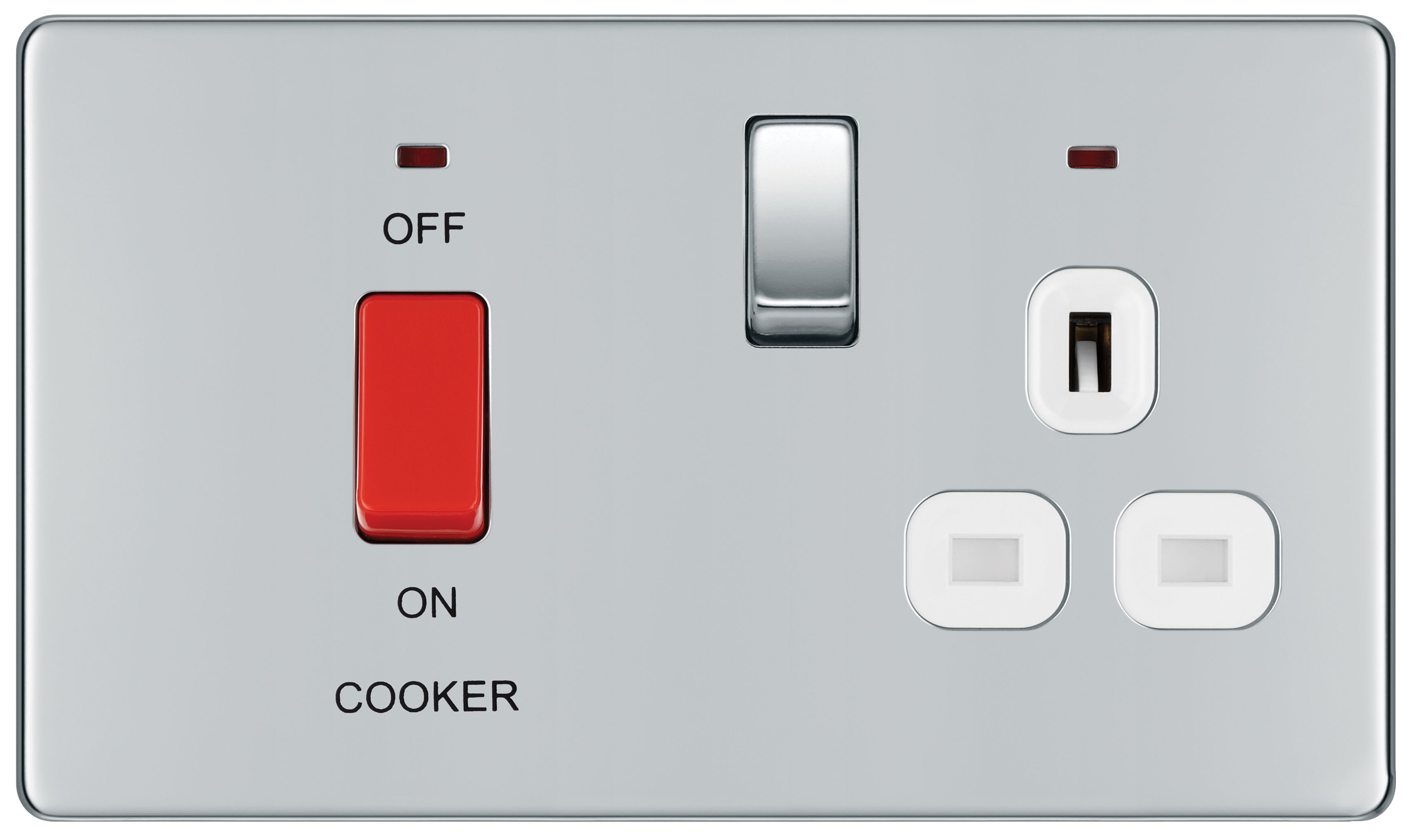 GoodHome Chrome Screwless Cooker switch & socket with neon & White inserts
