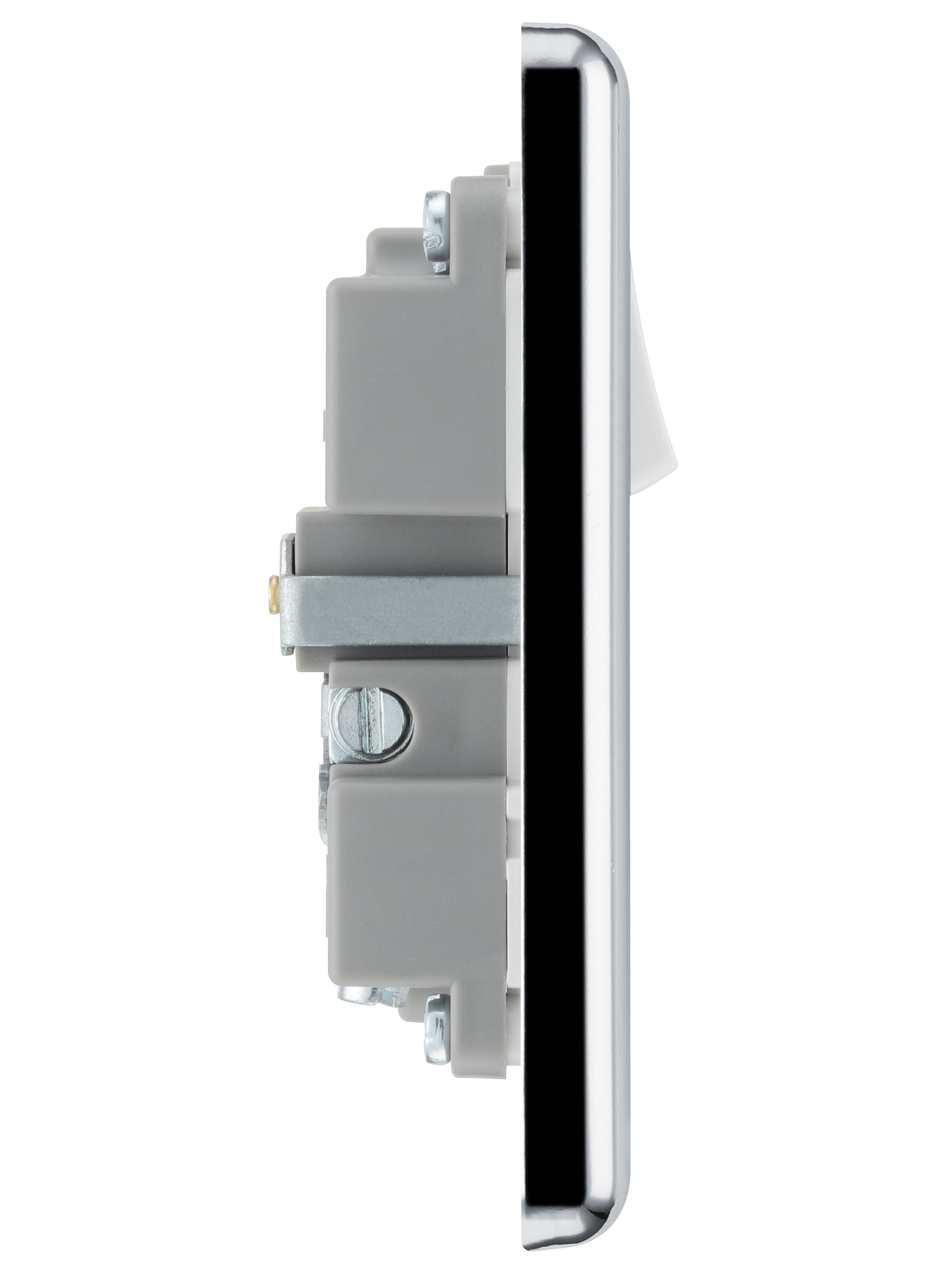GoodHome Chrome Single 13A Raised rounded Switched Screwed Socket with USB, x2 & White inserts