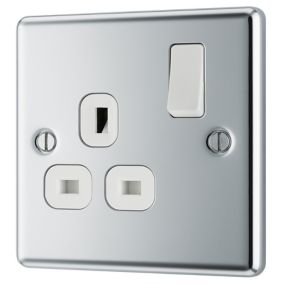 GoodHome Chrome Single 13A Socket & White inserts