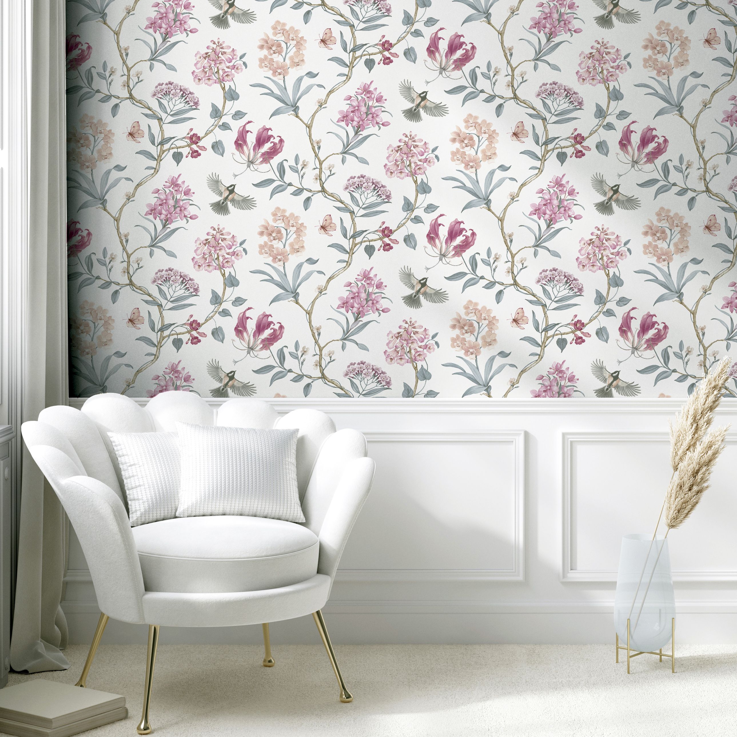 GoodHome Cidon Cream & pink Floral Textured Wallpaper at B&Q