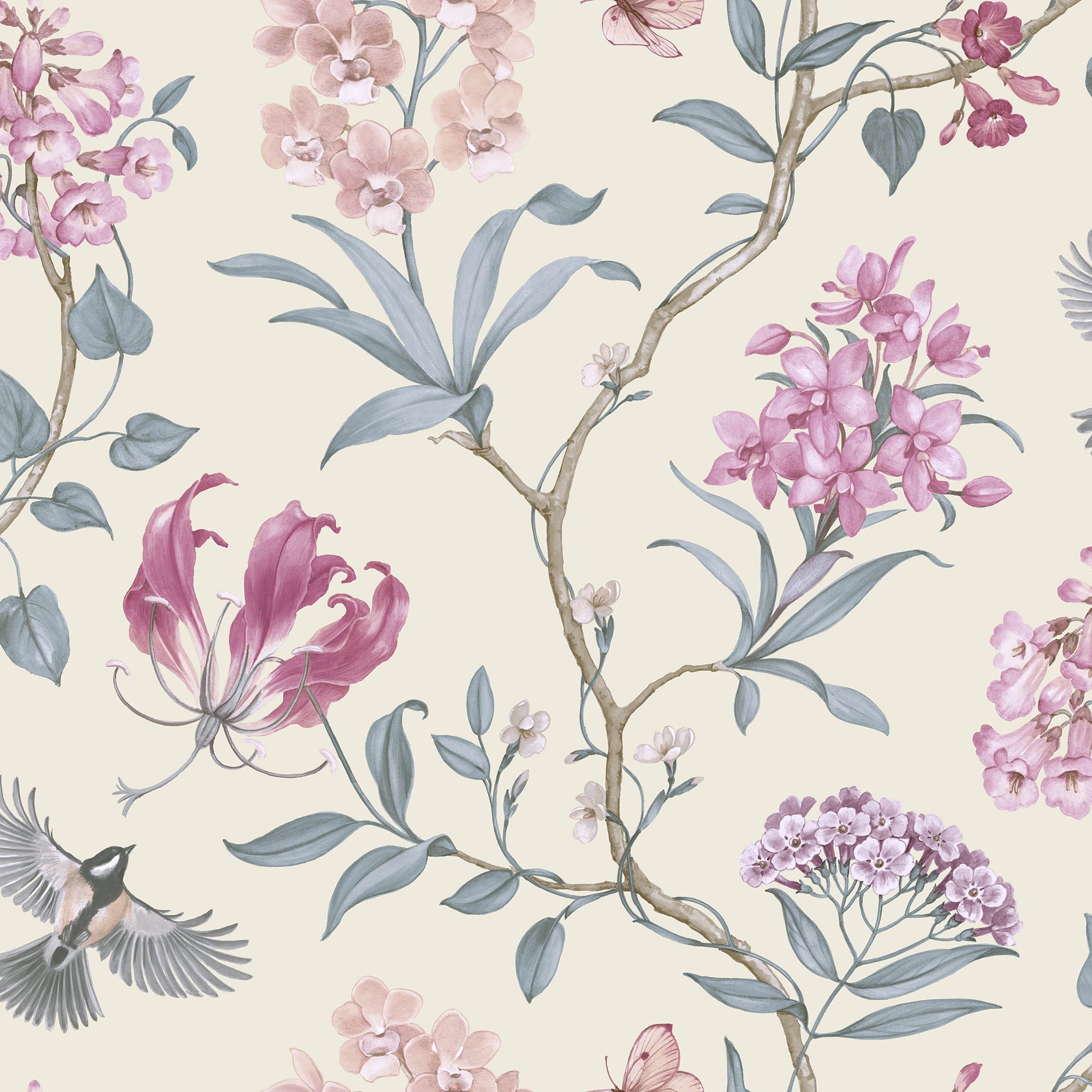 GoodHome Cidon Cream & pink Floral Textured Wallpaper DIY at B&Q