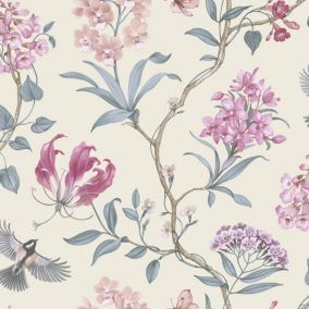 GoodHome Cidon Cream & pink Floral Textured Wallpaper