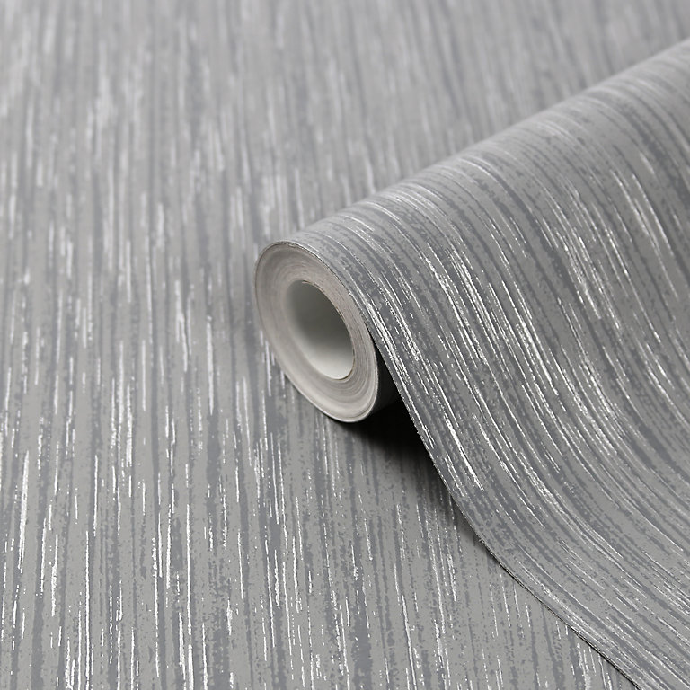 Goodhome Ciral Dark Grey Striped Metallic Effect Textured Wallpaper Diy At B Q - Grey Metallic Textured Wallpaper