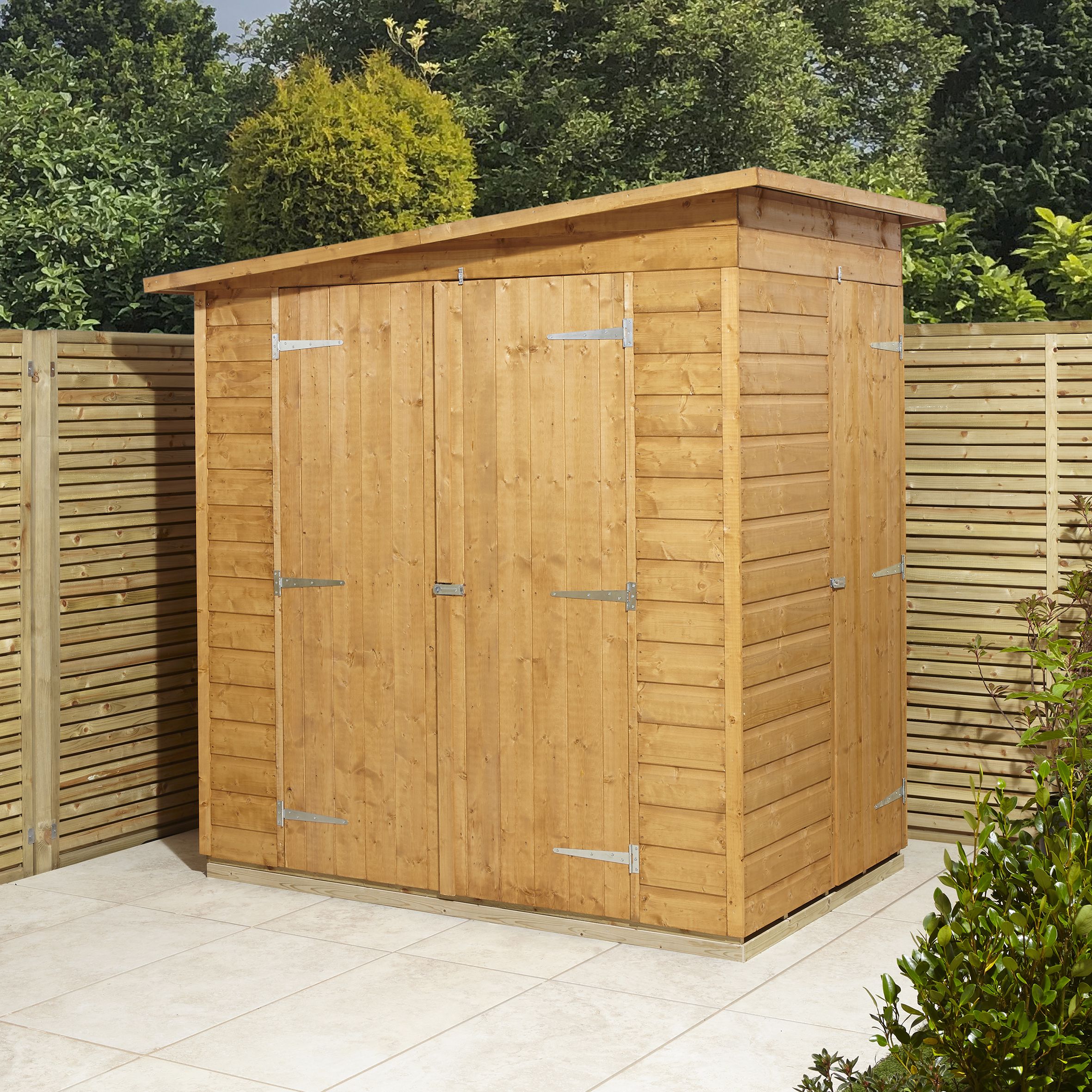 GoodHome Clapperton 6x4 ft Pent Wooden 2 door Shed with floor ...