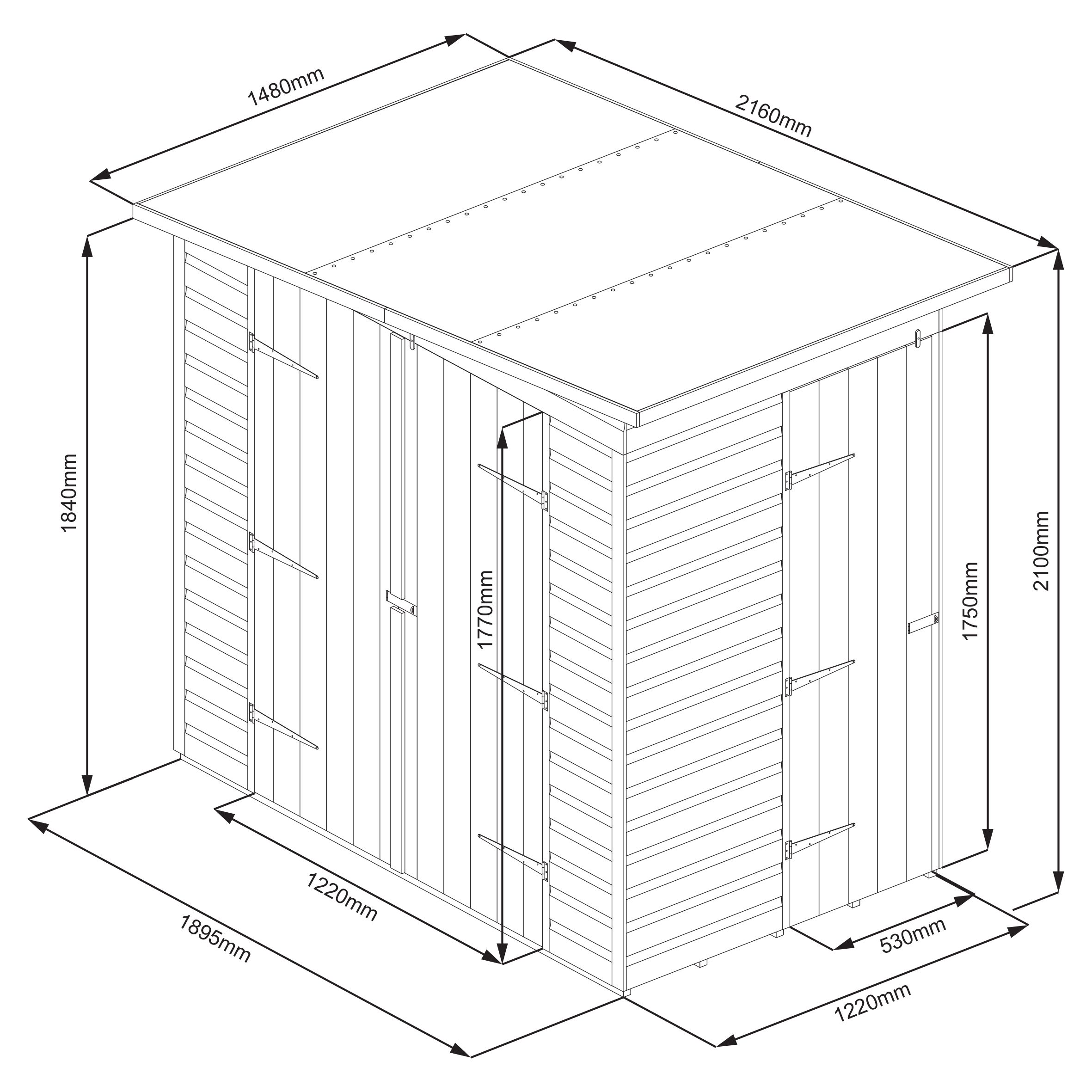 GoodHome Clapperton 6x4 ft Pent Wooden 2 door Shed with floor (Base included) - Assembly service included