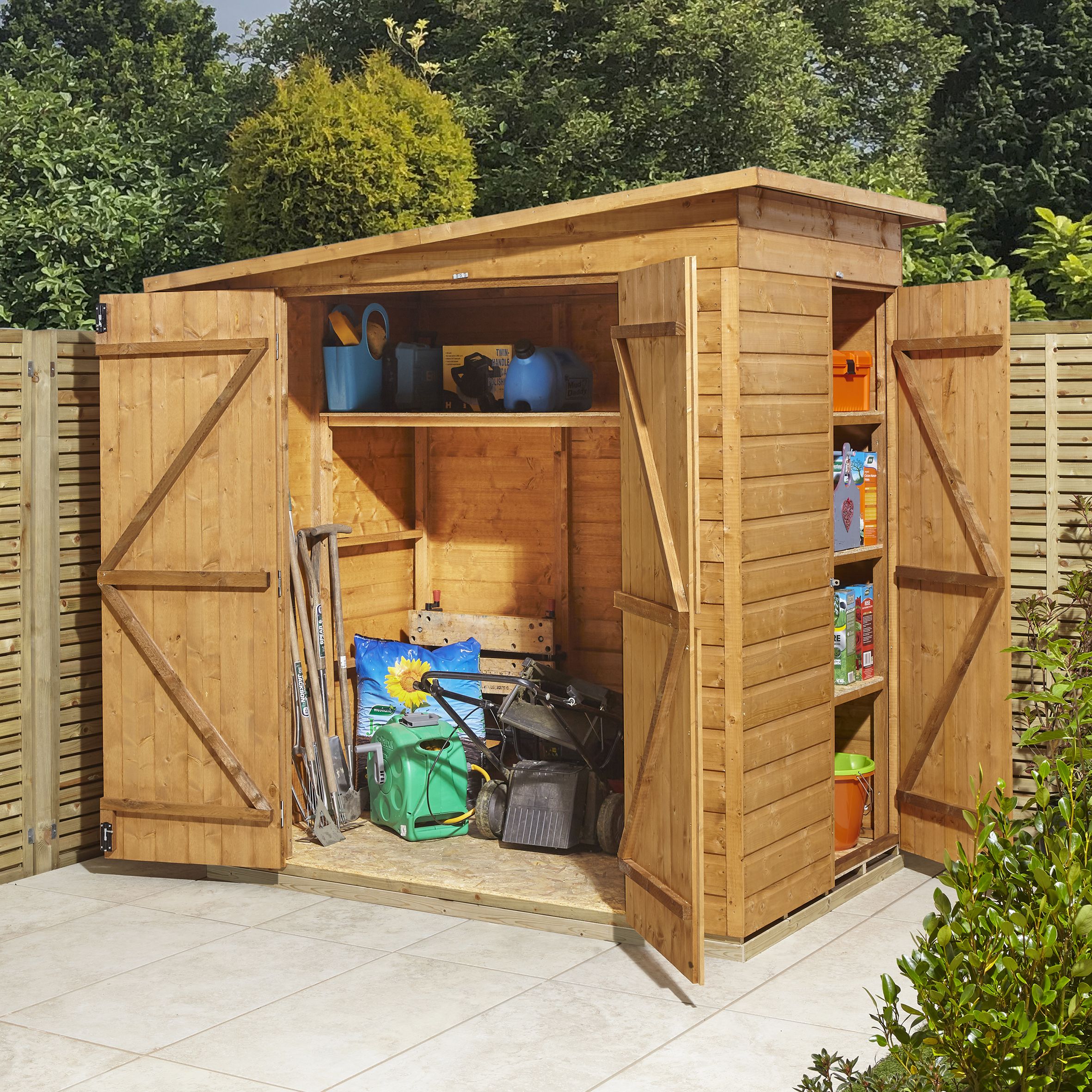GoodHome Clapperton 6x4 ft Pent Wooden 2 door Shed with floor (Base included) - Assembly service included