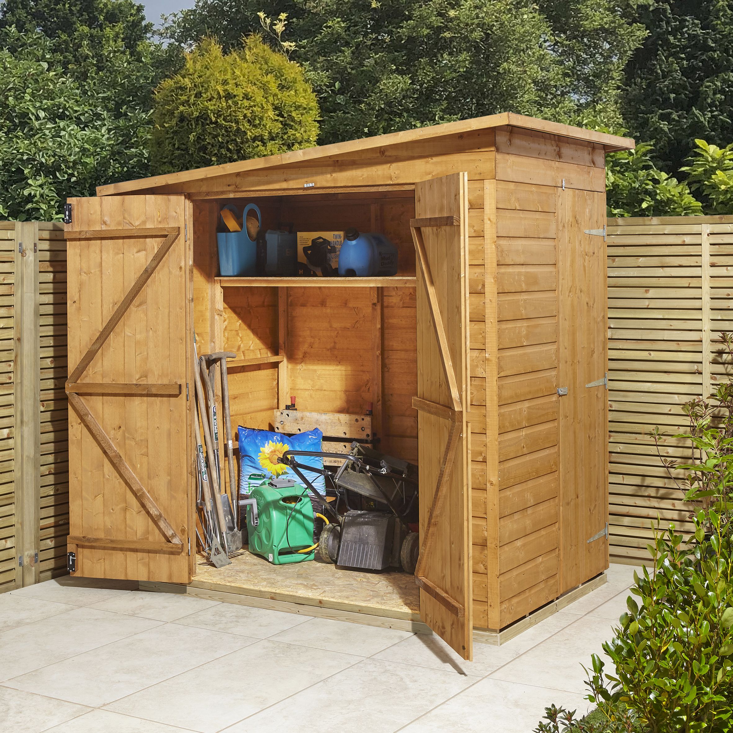 GoodHome Clapperton 6x4 ft Pent Wooden 2 door Shed with floor (Base included) - Assembly service included