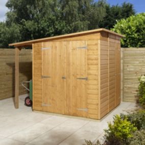 GoodHome Clapperton 8x6 ft Pent Shiplap Wooden 2 door Shed with floor (Base included) - Assembly service included