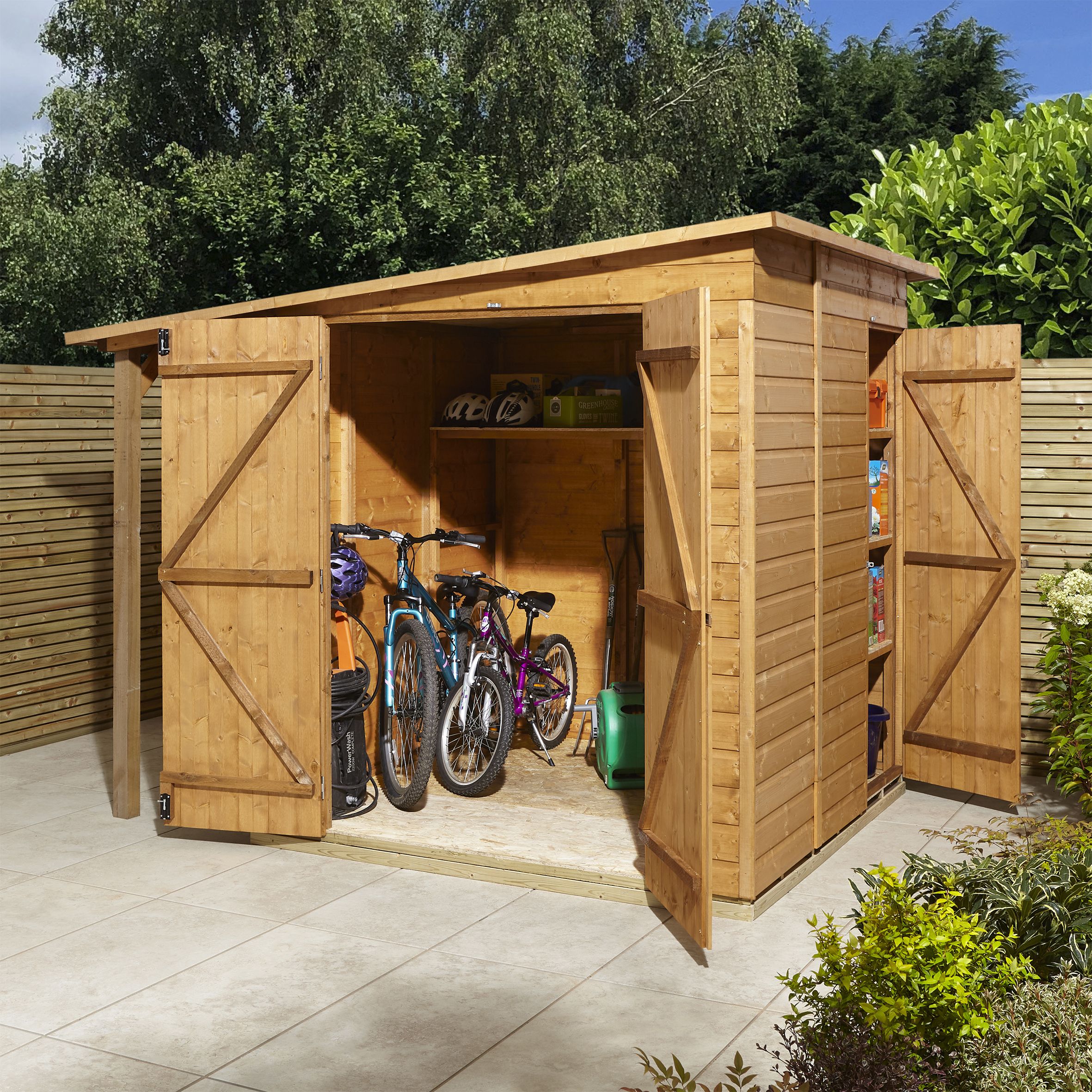 GoodHome Clapperton 8x6 Pent Dip treated Shiplap Shed with floor