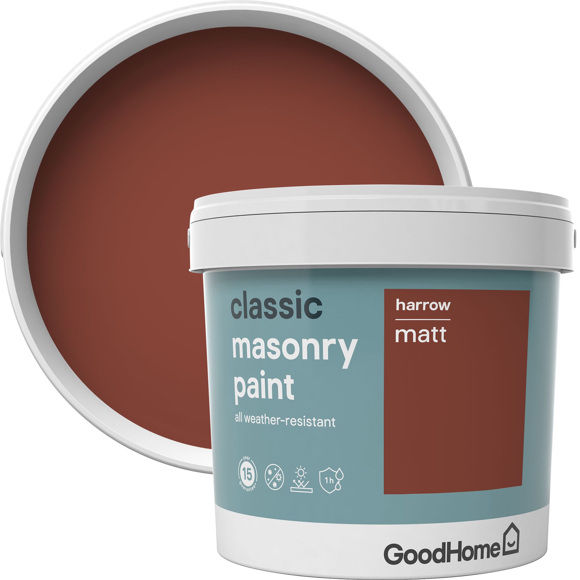 GoodHome Classic Harrow Smooth Matt Red Masonry paint, 5L Tin