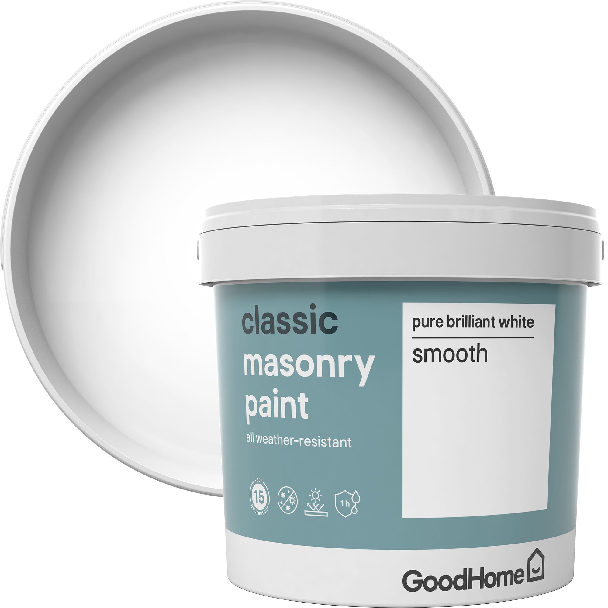 GoodHome Classic Pure brilliant white Smooth Matt White Masonry paint, 5L