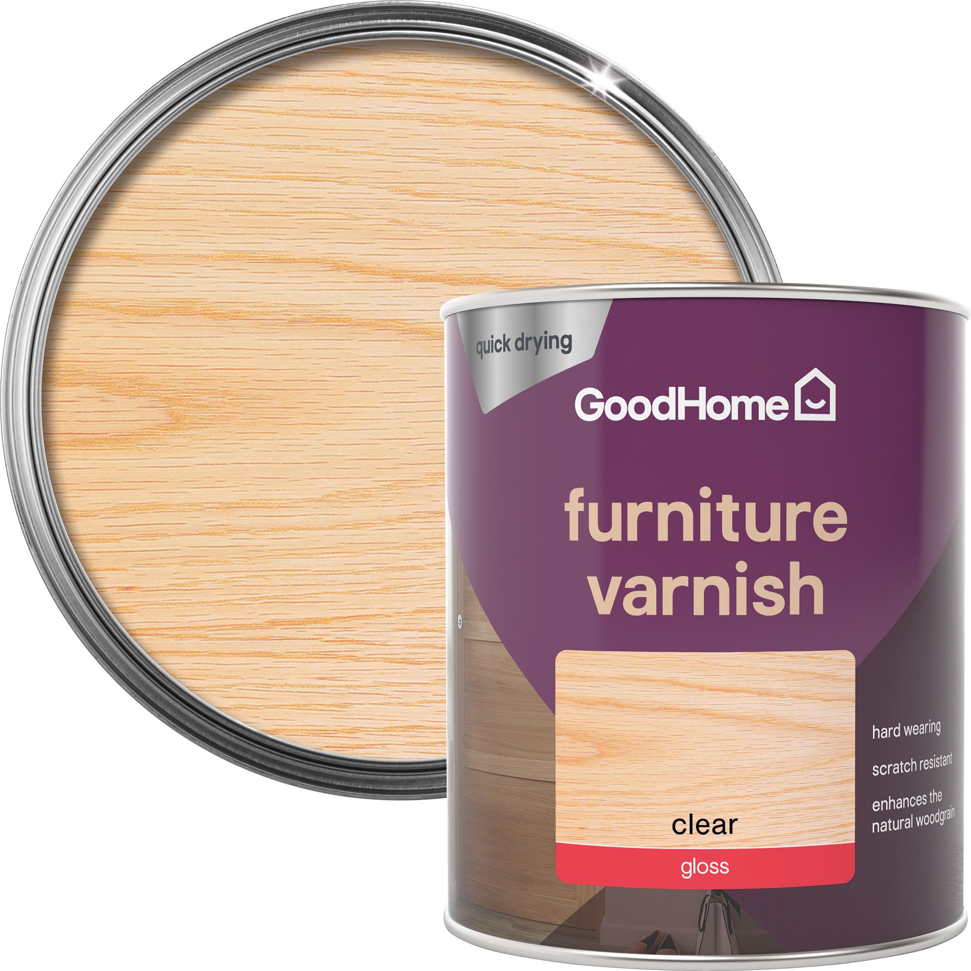 GoodHome Clear Gloss Multisurface Furniture Wood varnish, 750ml DIY