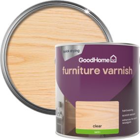 GoodHome Clear Satin Multi-surface Furniture Wood varnish, 2.5L