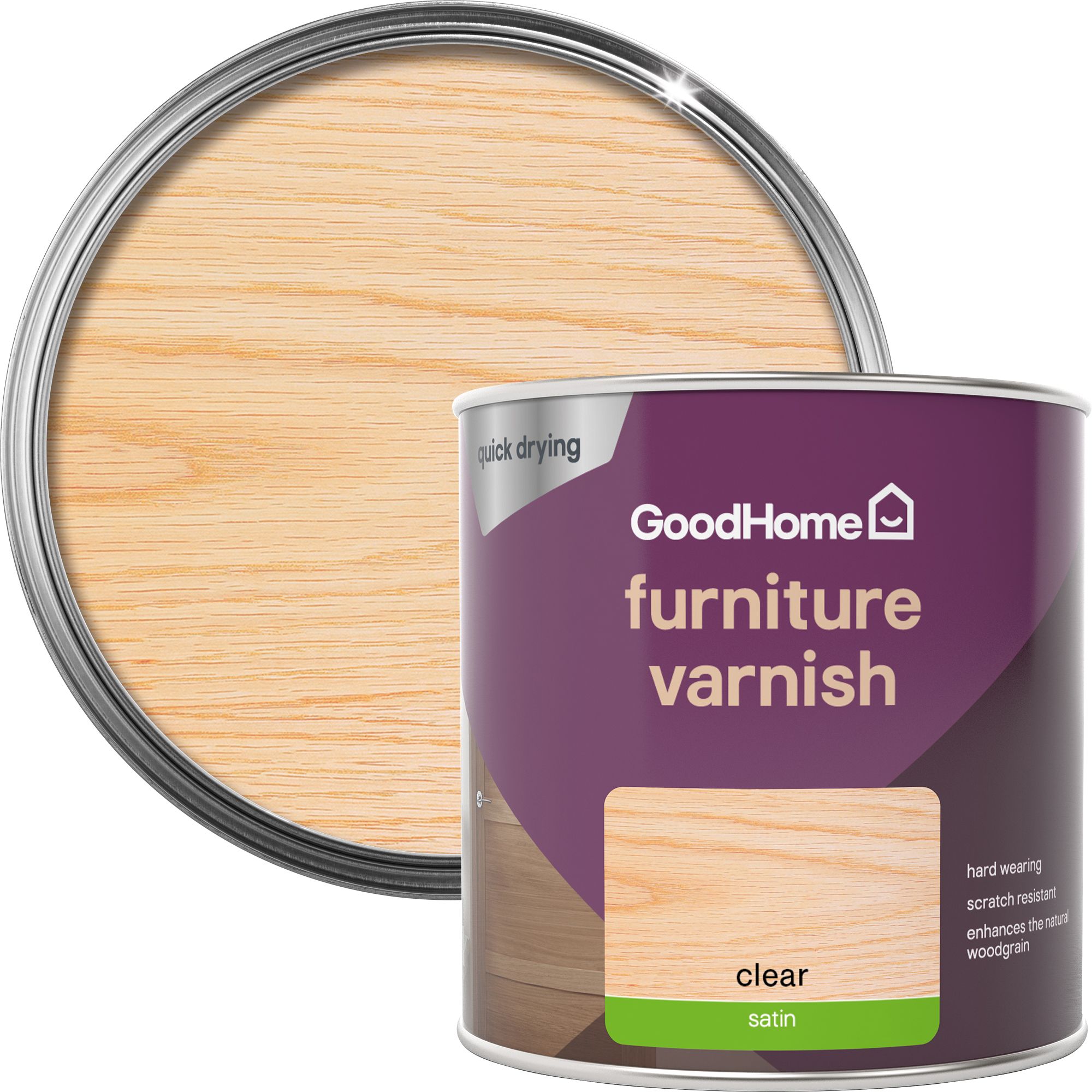 GoodHome Clear Satin Multisurface Furniture Wood varnish, 250ml DIY