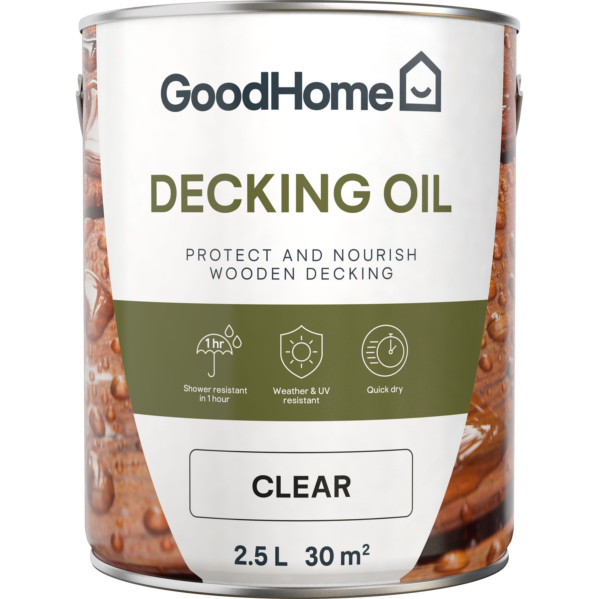 GoodHome Clear Satin UV resistant Decking oil, 2.5L