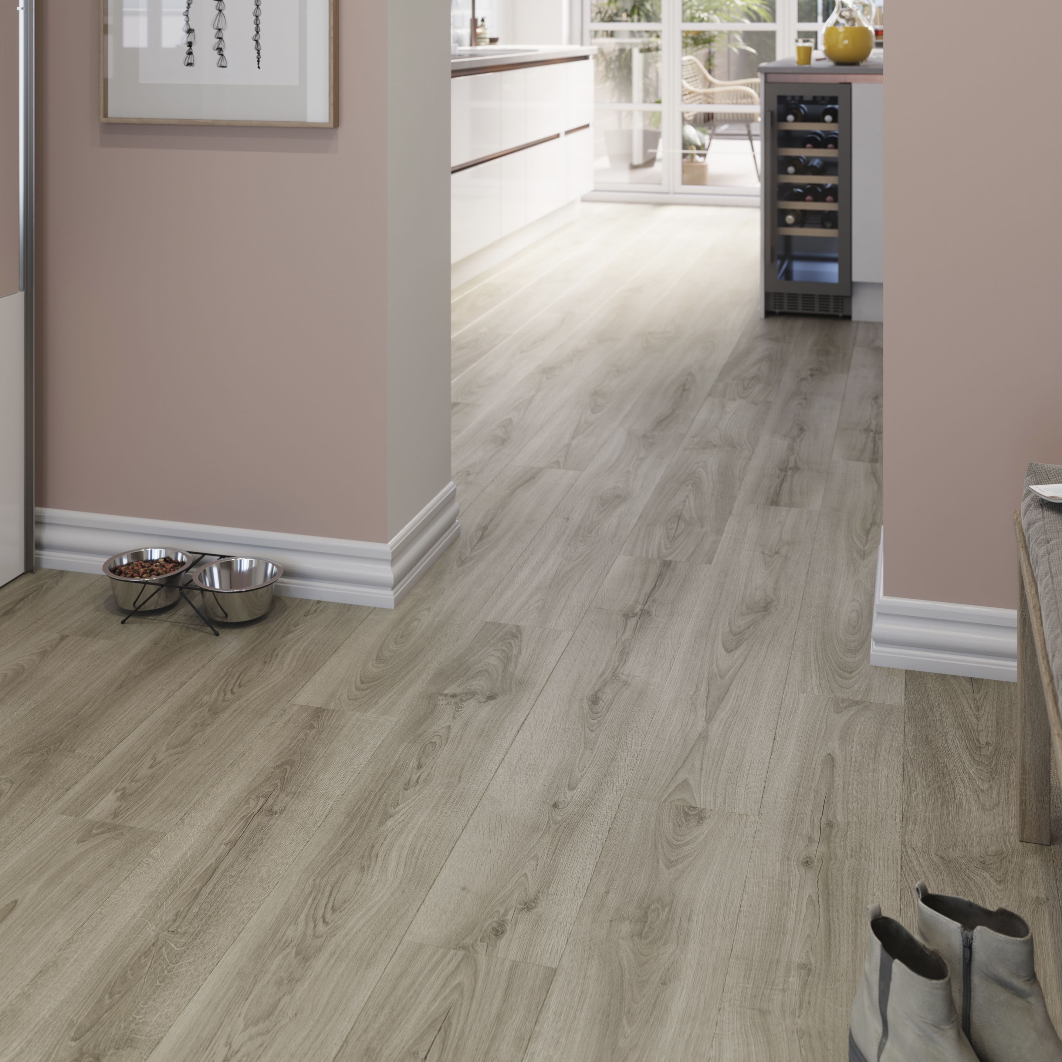 GoodHome Cleobury Grey Structured Oak effect Laminate flooring Sample