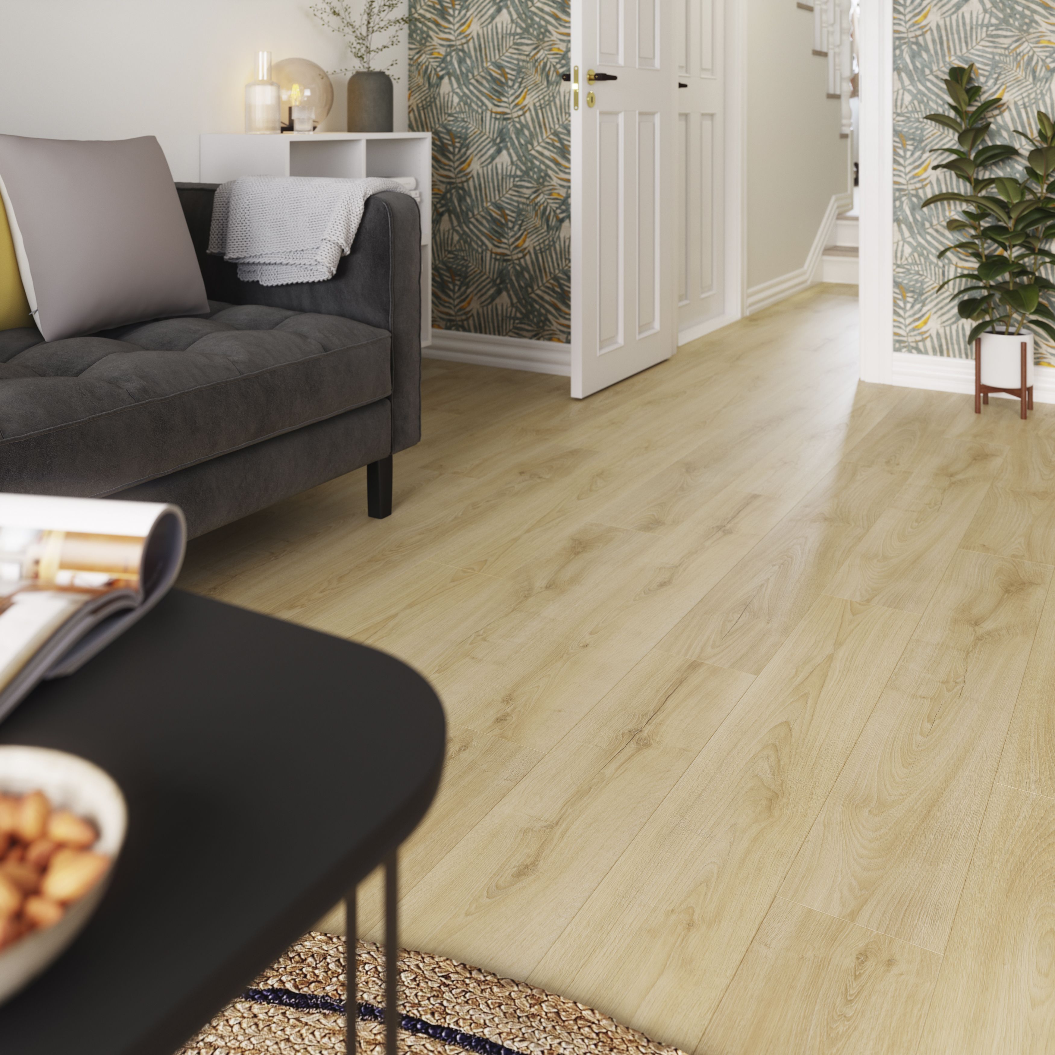 GoodHome Cleobury Parquet look Oak effect Laminate Flooring, 1.69m²