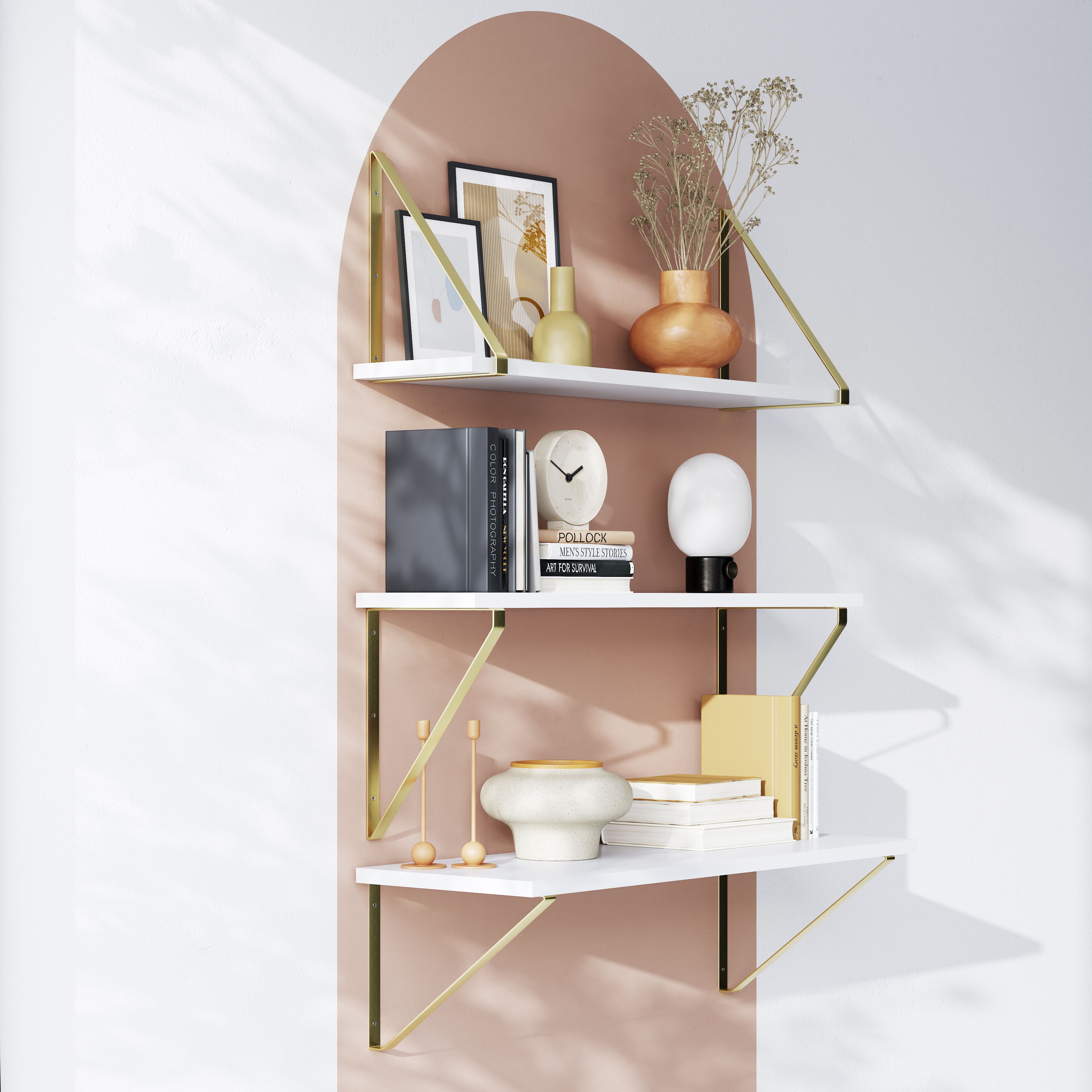 GoodHome Clever Gold effect Steel Shelving bracket (H)280mm (D)200mm