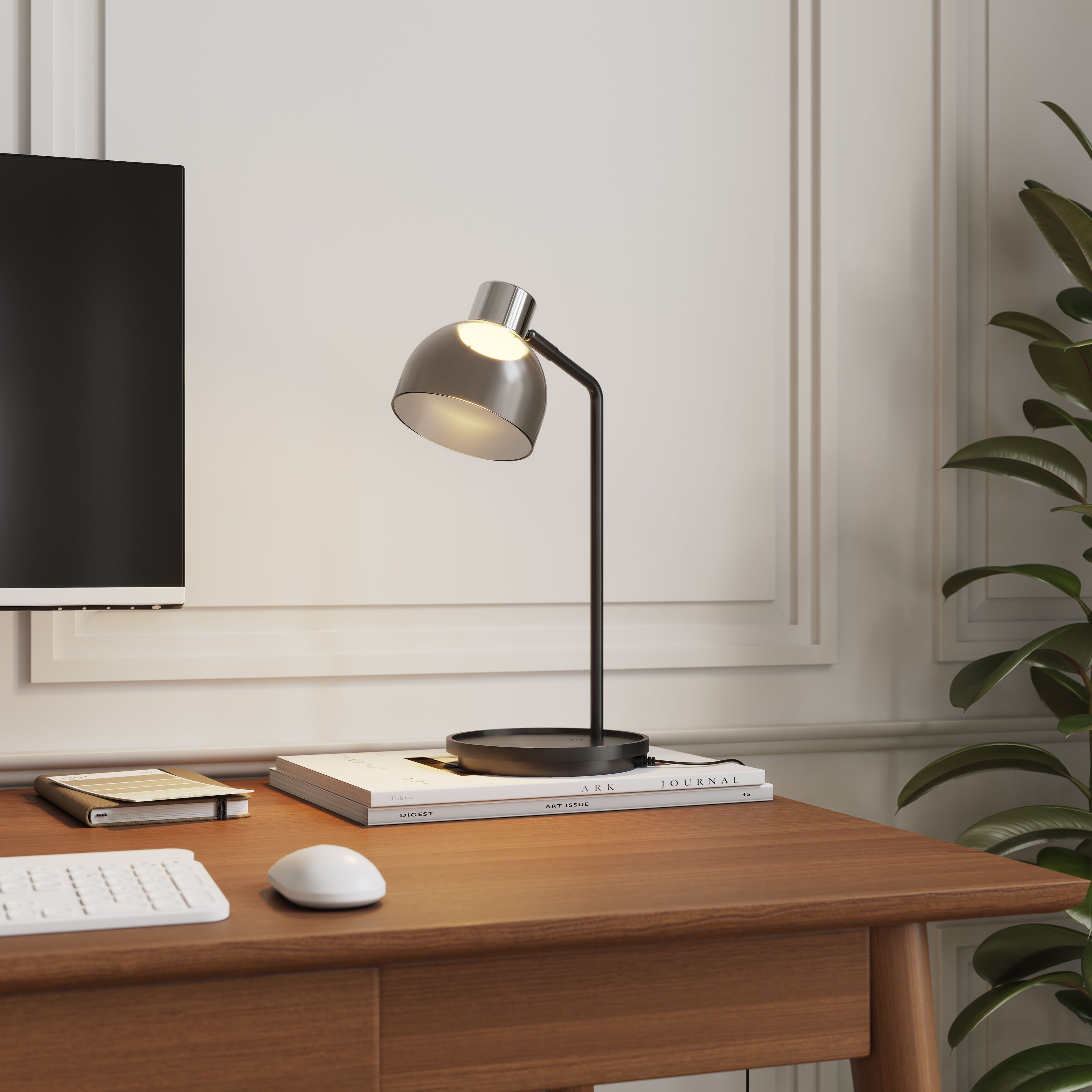 GoodHome Clitheroe Matt Black Integrated LED Straight Table lamp